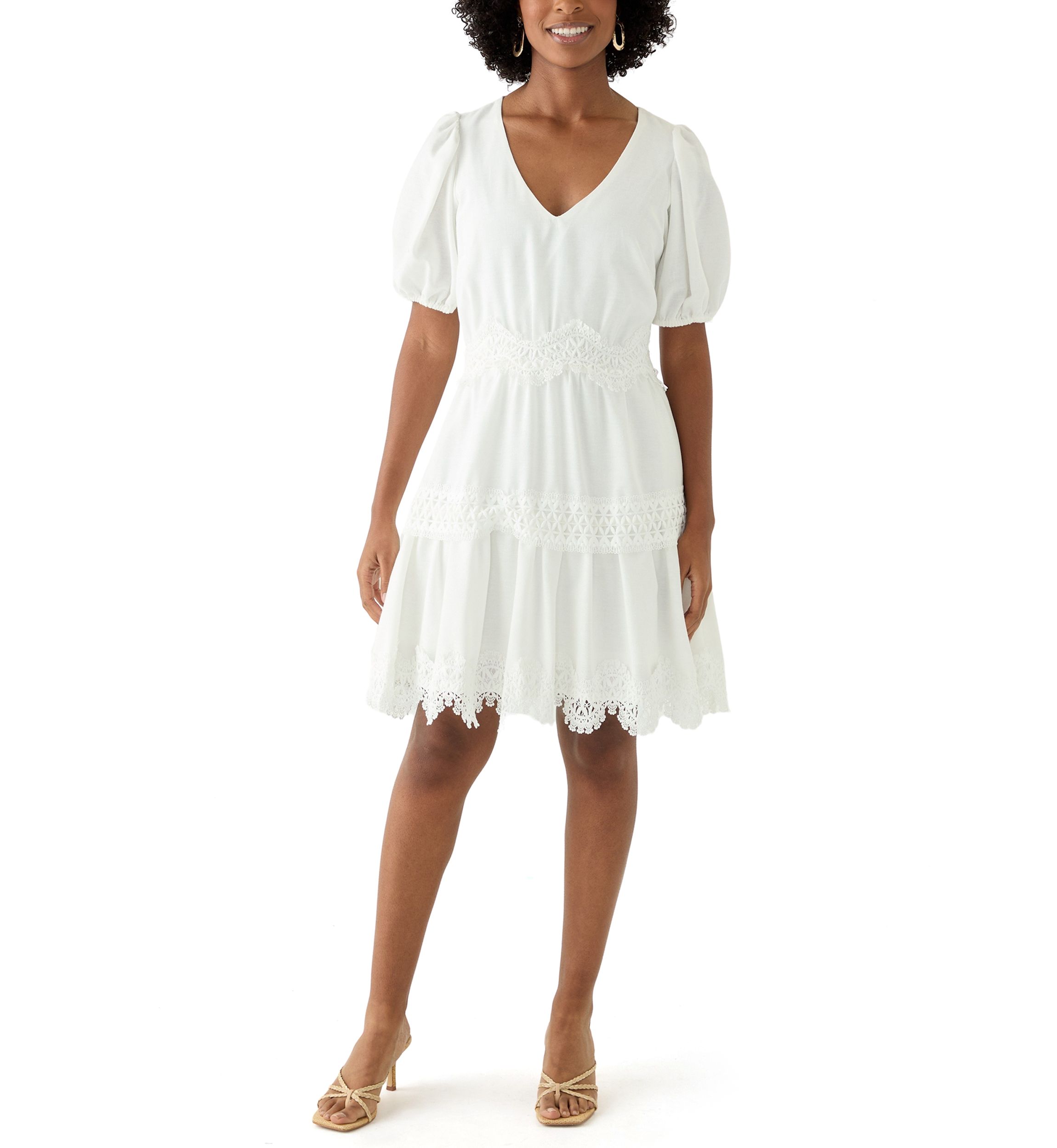 Robbie Bee Women's Short Sleeve V-Neck Solid Cotton Fit and Flare Dress |  Belk
