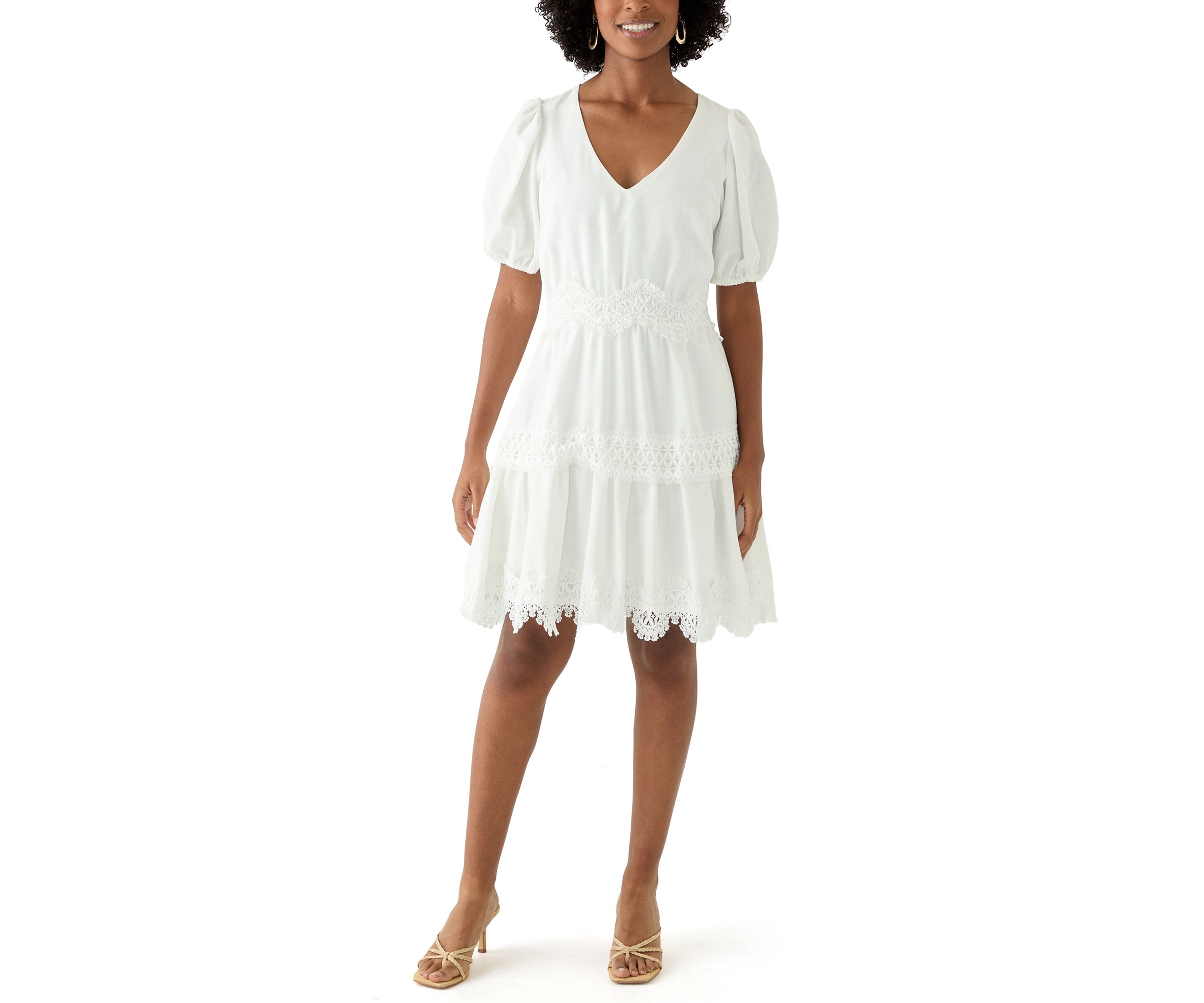 Womens Short Sleeve V-Neck Solid Cotton Fit and Flare Dress