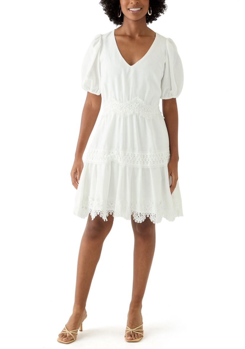 Womens Short Sleeve V-Neck Solid Cotton Fit and Flare Dress