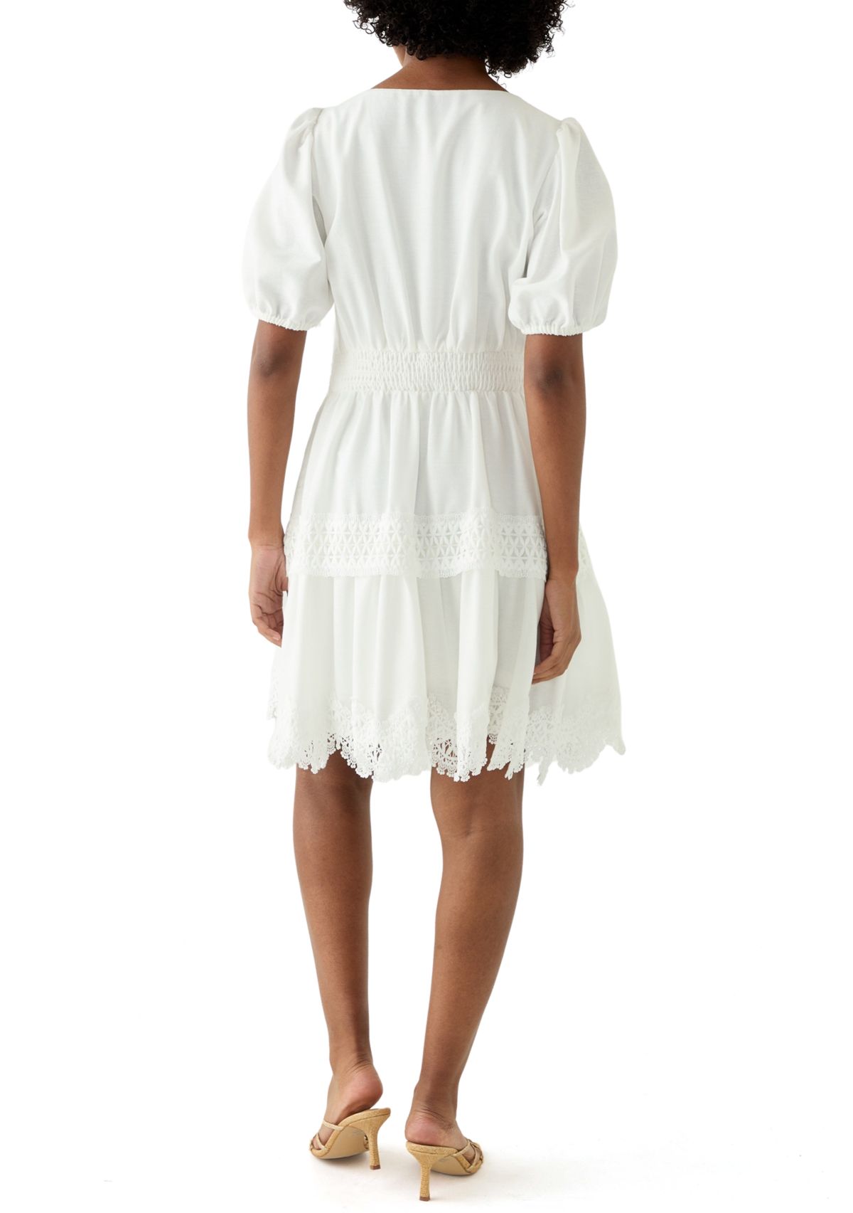 Womens Short Sleeve V-Neck Solid Cotton Fit and Flare Dress
