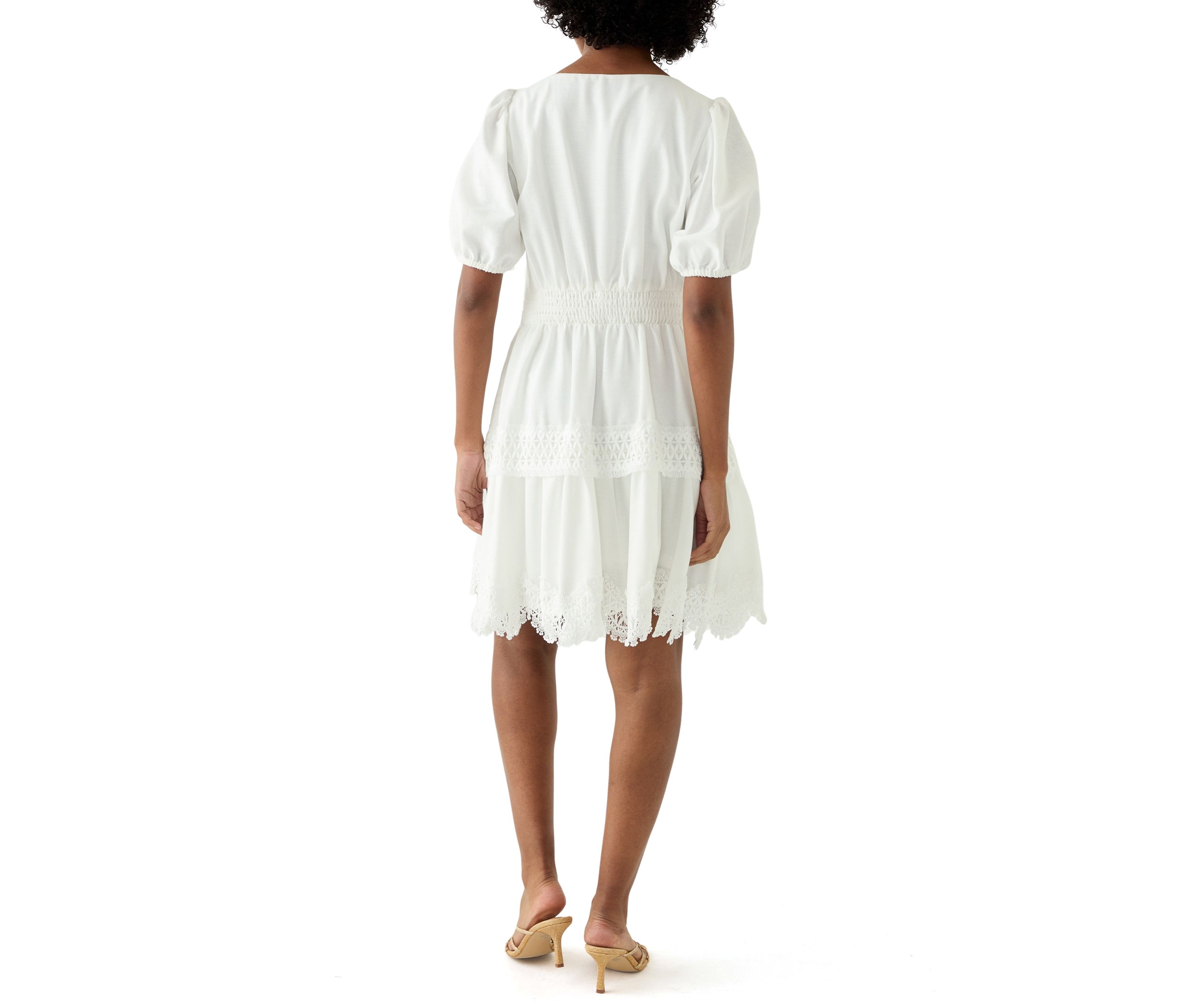 Womens Short Sleeve V-Neck Solid Cotton Fit and Flare Dress