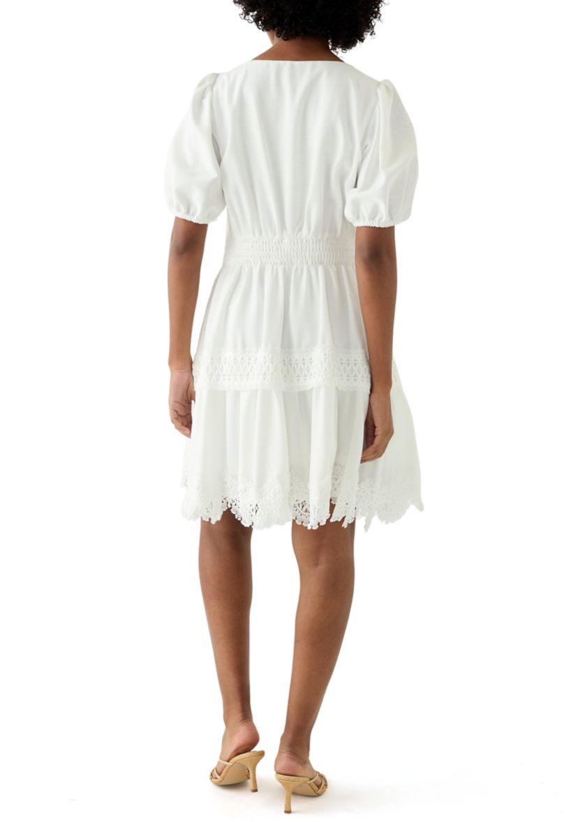 Womens Short Sleeve V-Neck Solid Cotton Fit and Flare Dress