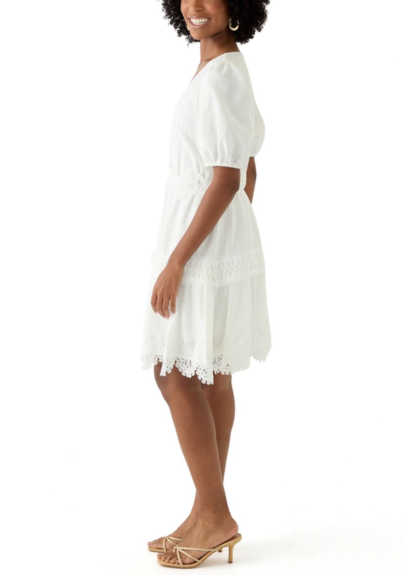 Womens Short Sleeve V-Neck Solid Cotton Fit and Flare Dress