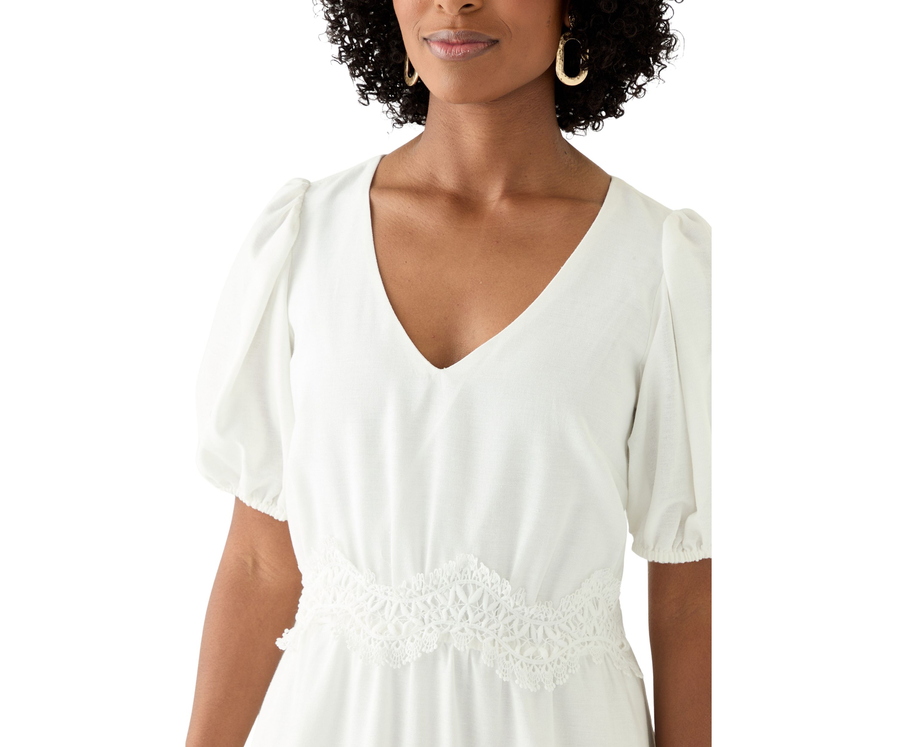 Womens Short Sleeve V-Neck Solid Cotton Fit and Flare Dress