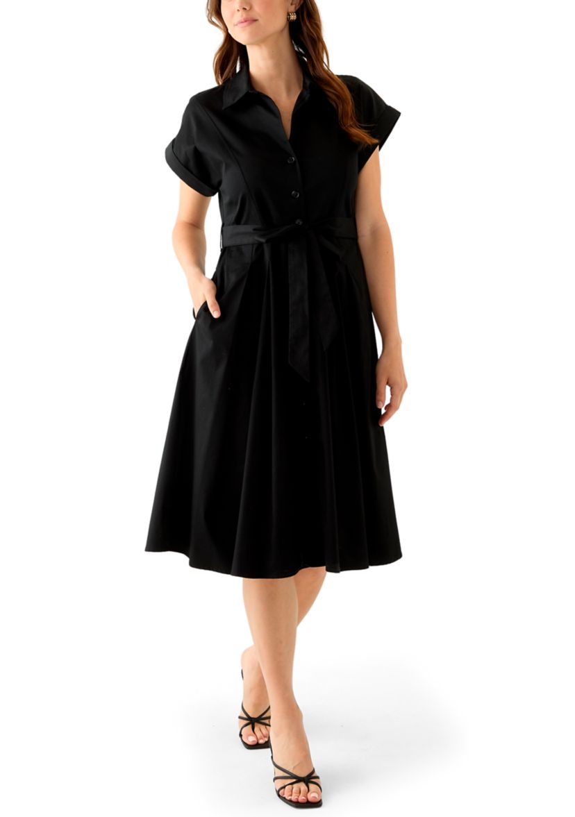 Womens Short Sleeve Collar Neck Solid Shirtdress