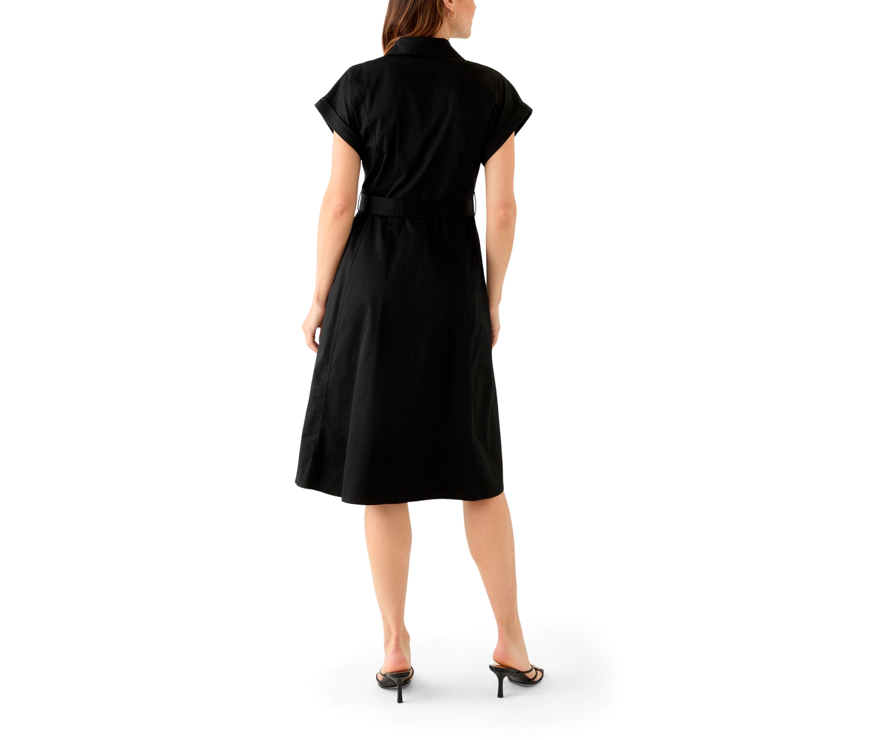 Womens Short Sleeve Collar Neck Solid Shirtdress