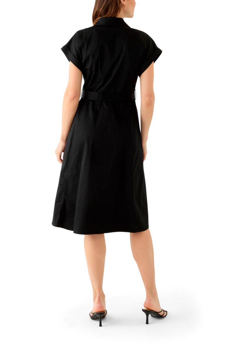 Womens Short Sleeve Collar Neck Solid Shirtdress