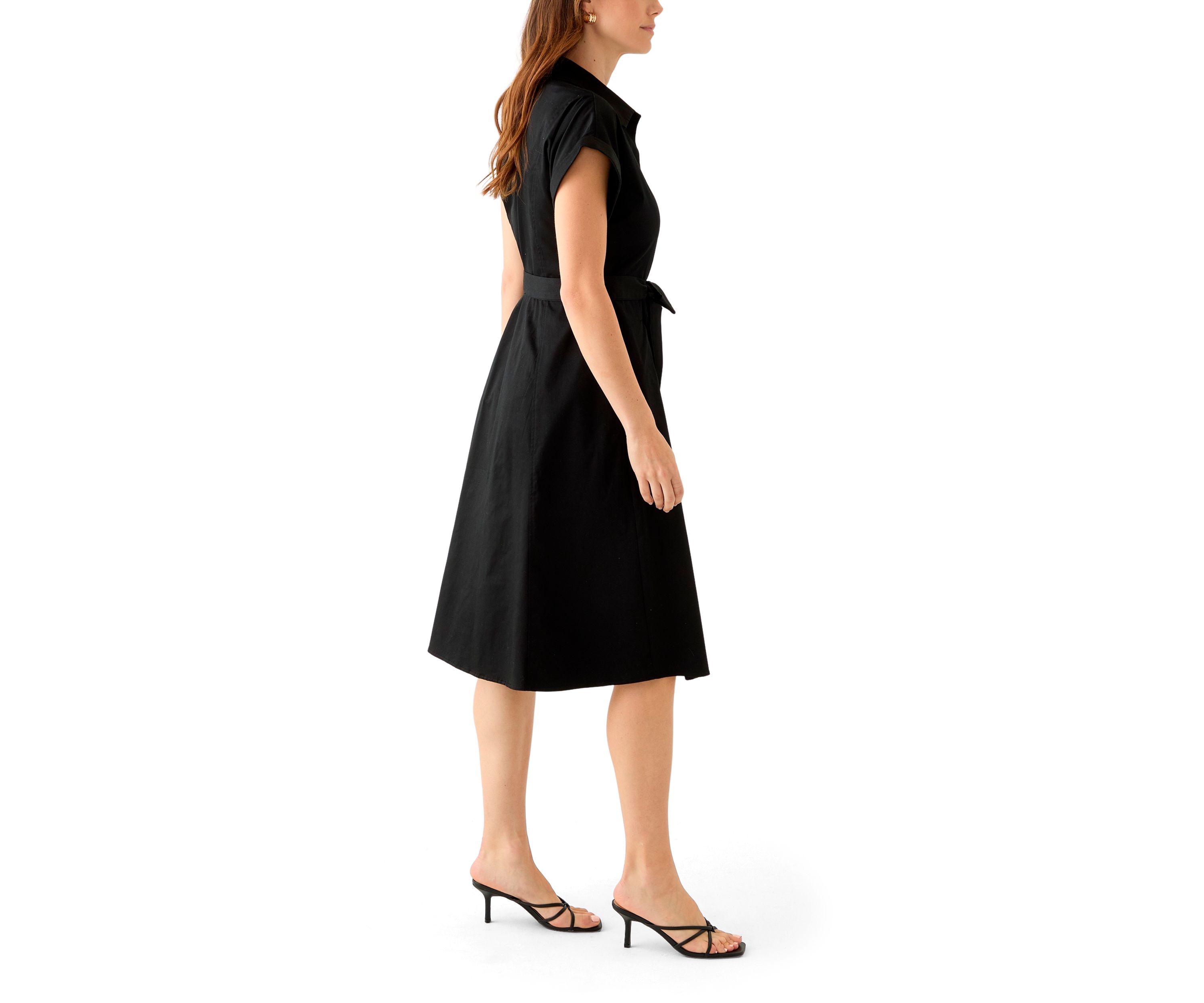 Womens Short Sleeve Collar Neck Solid Shirtdress