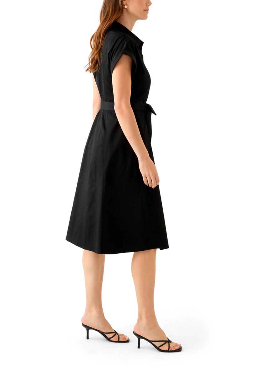 Womens Short Sleeve Collar Neck Solid Shirtdress