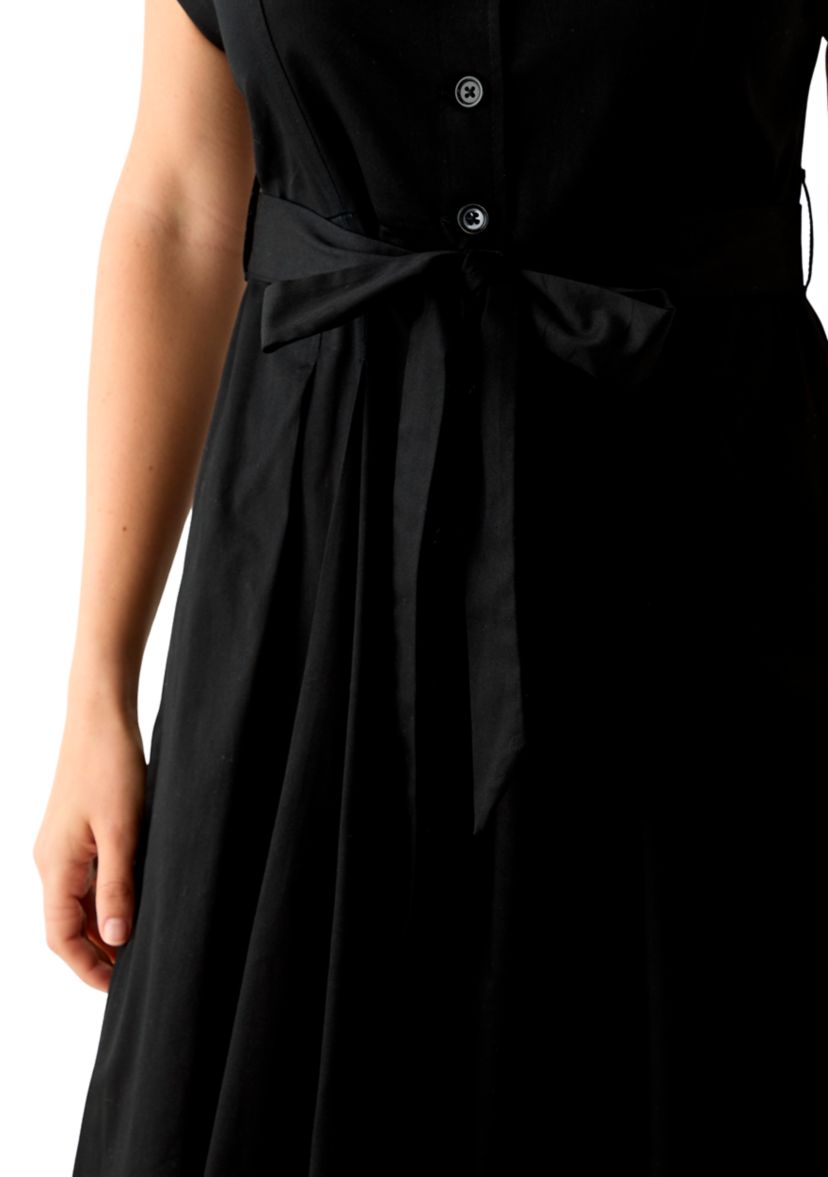 Womens Short Sleeve Collar Neck Solid Shirtdress