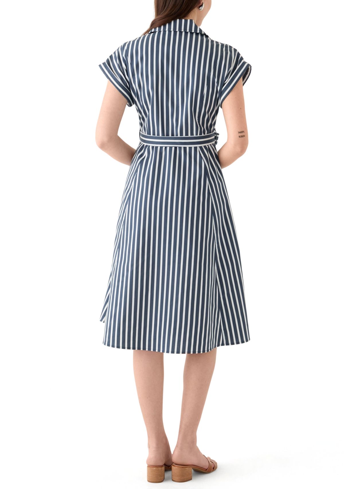 Womens Short Sleeve Collar Neck Stripe Print Dress
