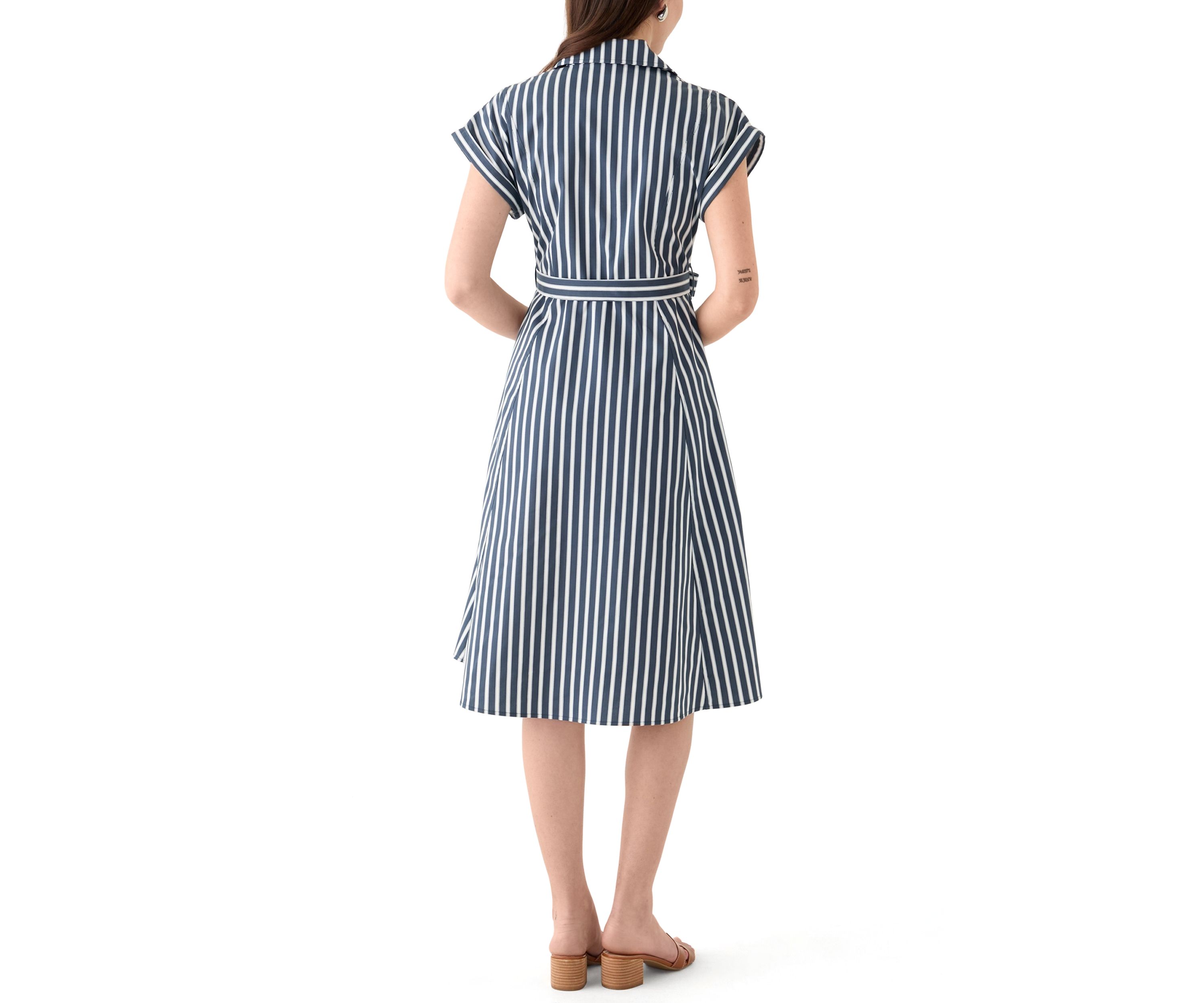 Womens Short Sleeve Collar Neck Stripe Print Dress