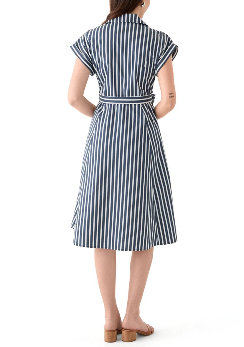 Womens Short Sleeve Collar Neck Stripe Print Dress