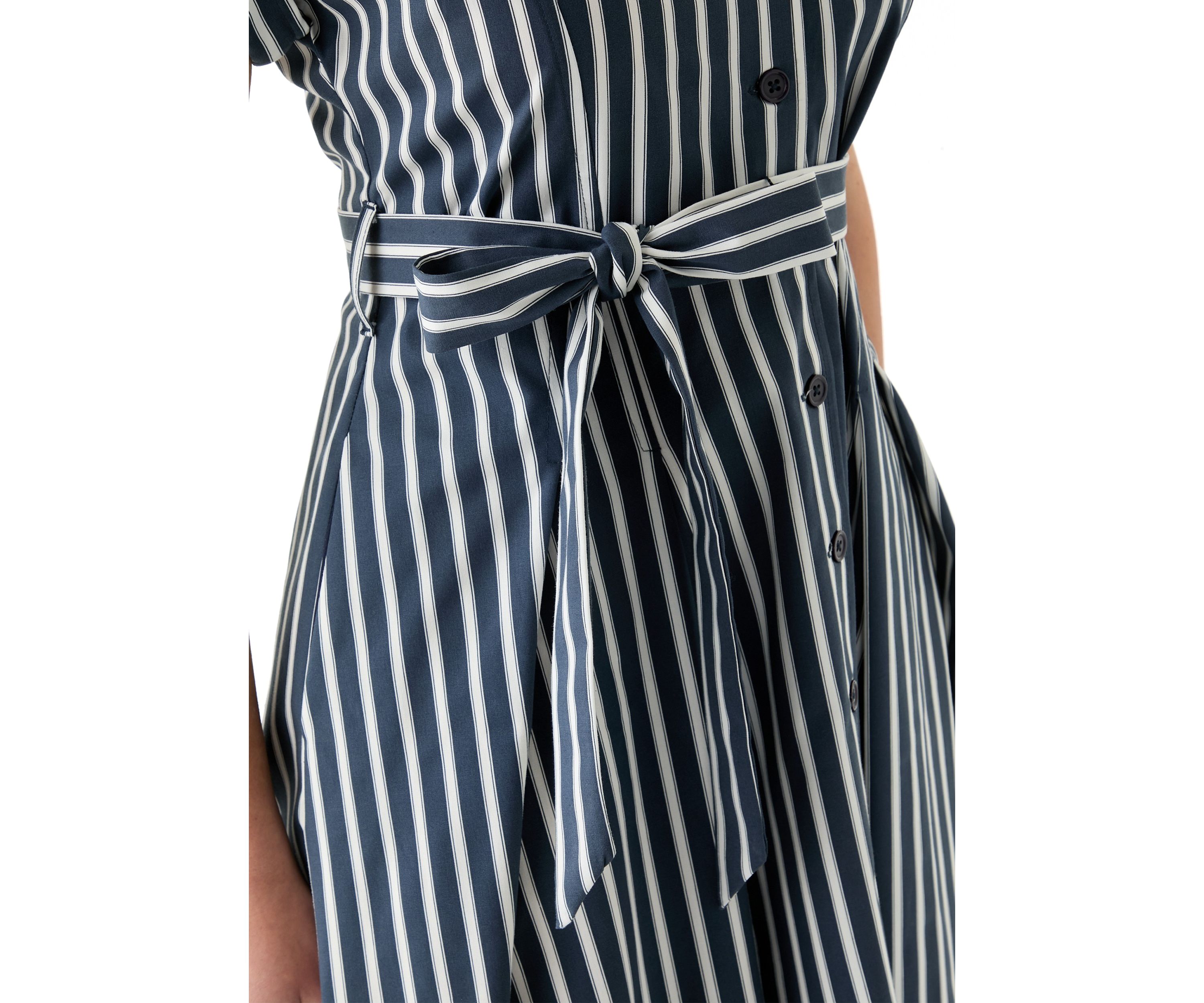 Womens Short Sleeve Collar Neck Stripe Print Dress