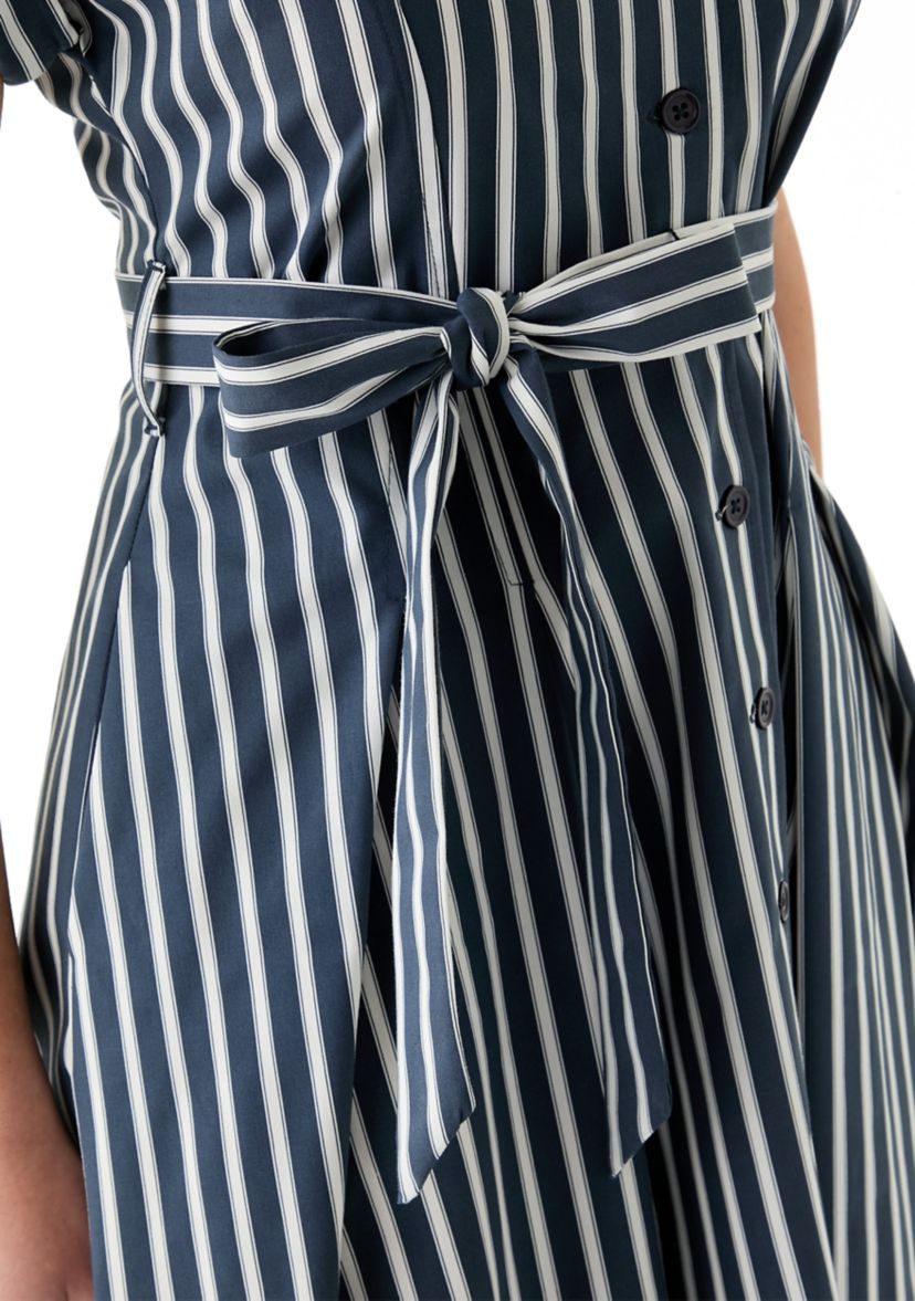 Womens Short Sleeve Collar Neck Stripe Print Dress