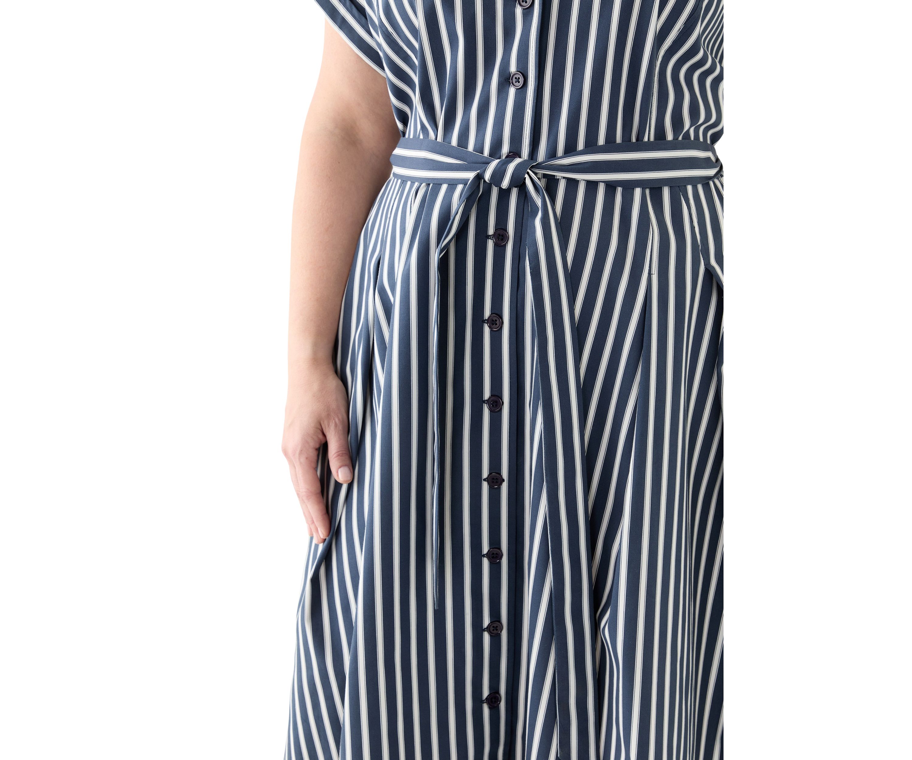 Plus Size Short Sleeve Collar Striped Shirtdress