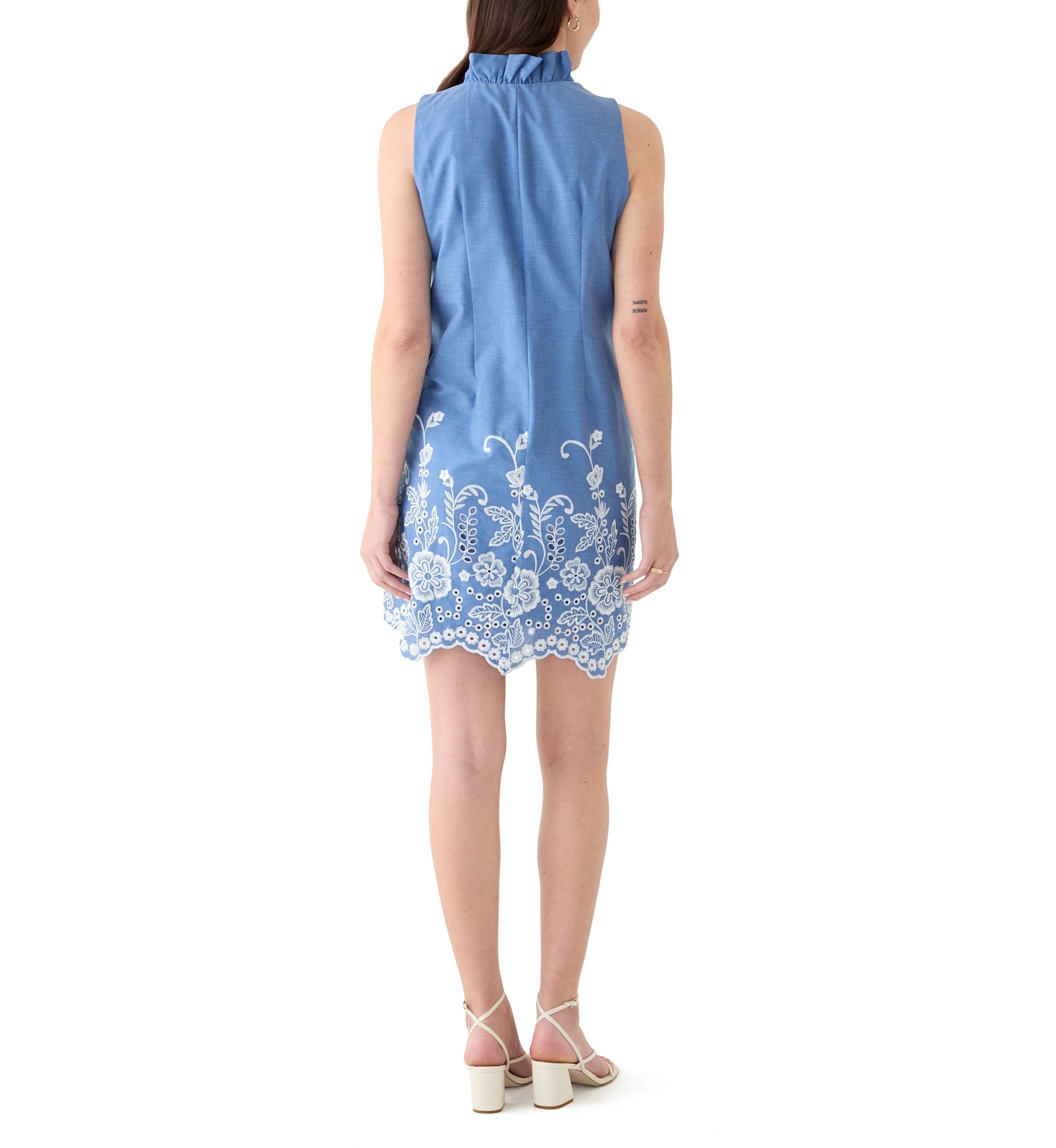 Womens Sleeveless Ruffle Neck Floral Print A-Line Dress
