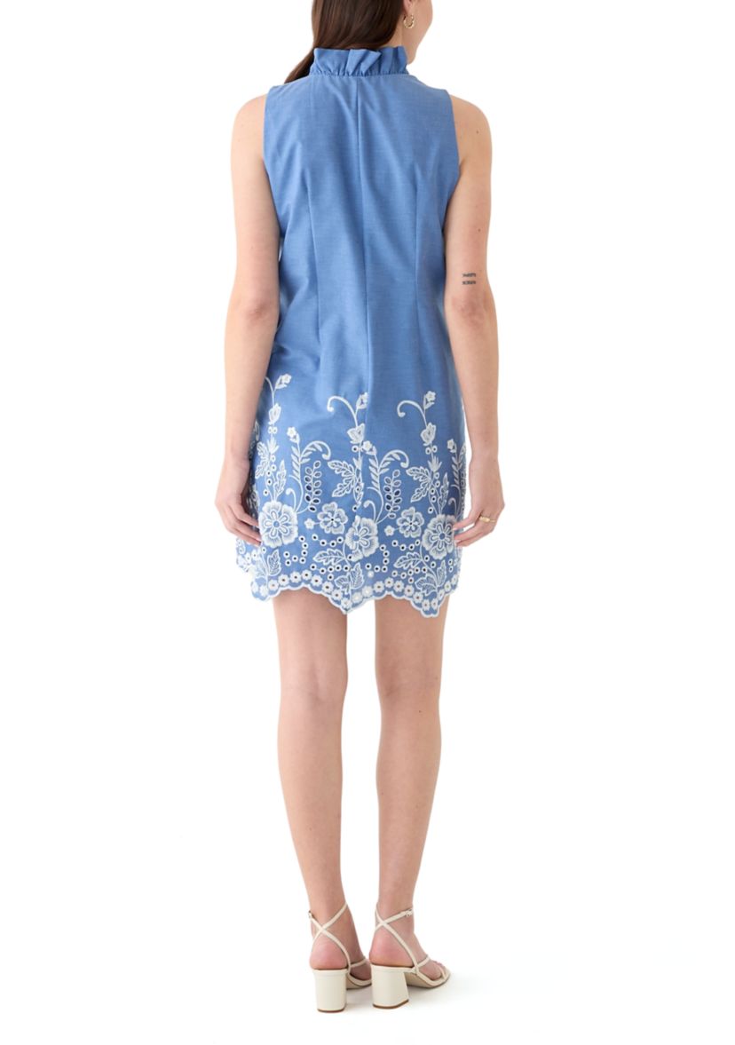 Womens Sleeveless Ruffle Neck Floral Print A-Line Dress