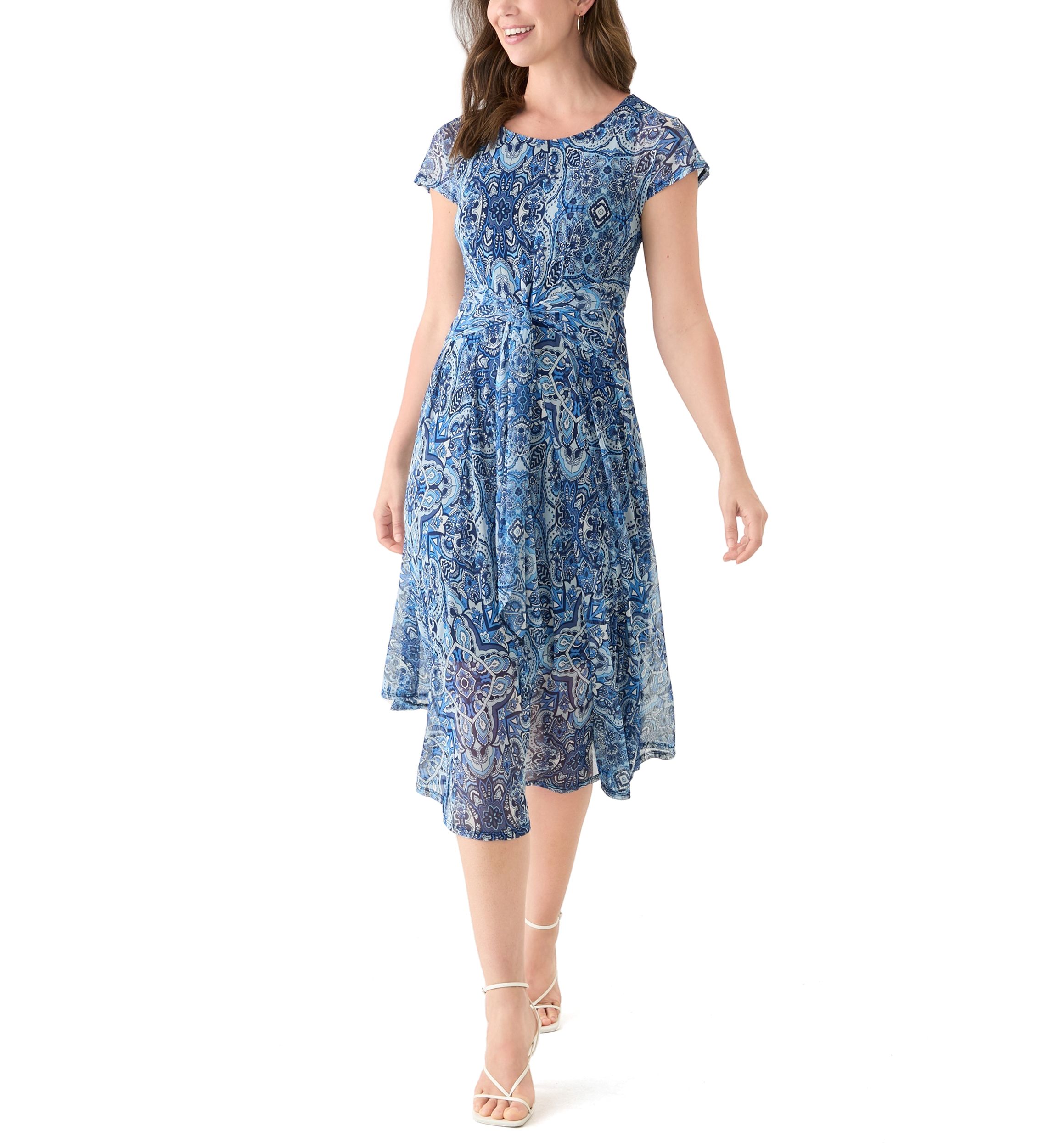 Womens Cap Sleeve Paisley Print Dress