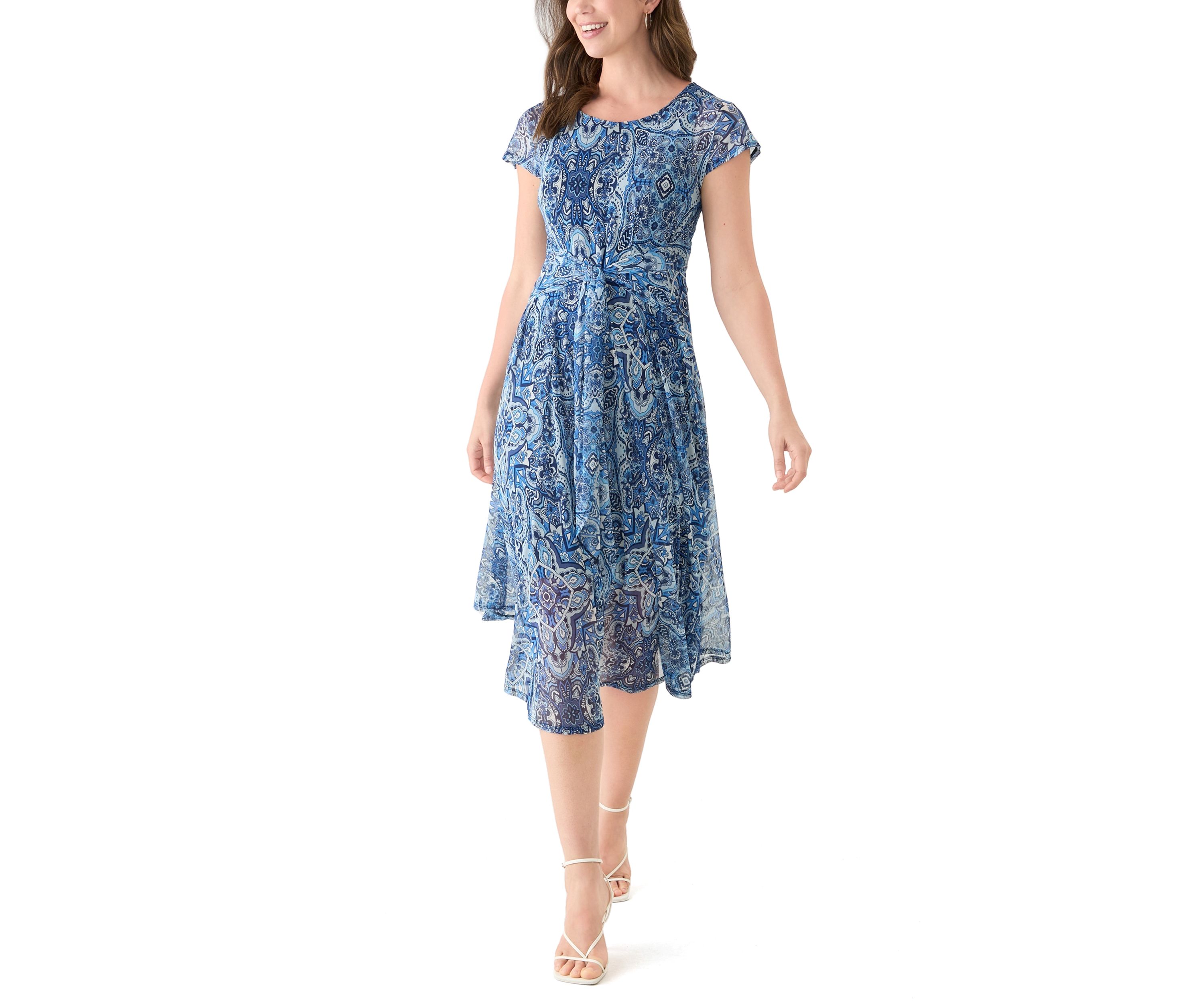 Womens Cap Sleeve Paisley Print Dress