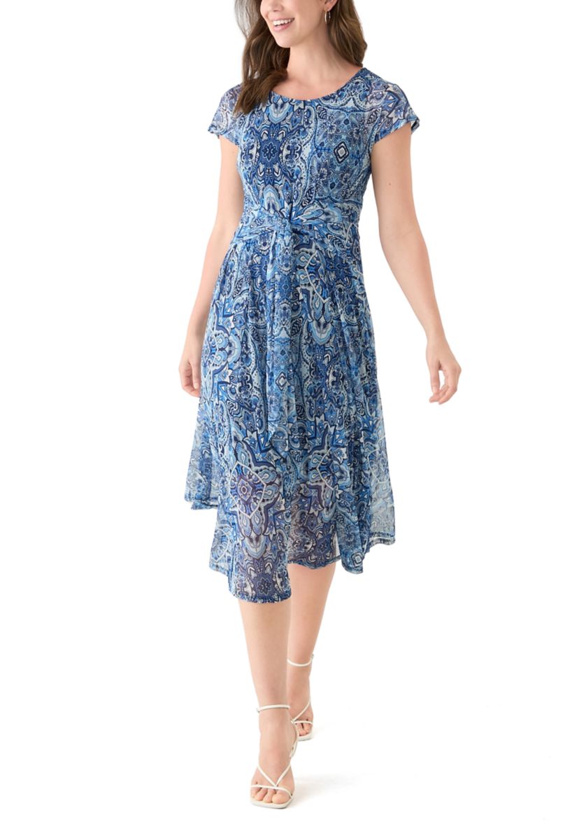 Womens Cap Sleeve Paisley Print Dress
