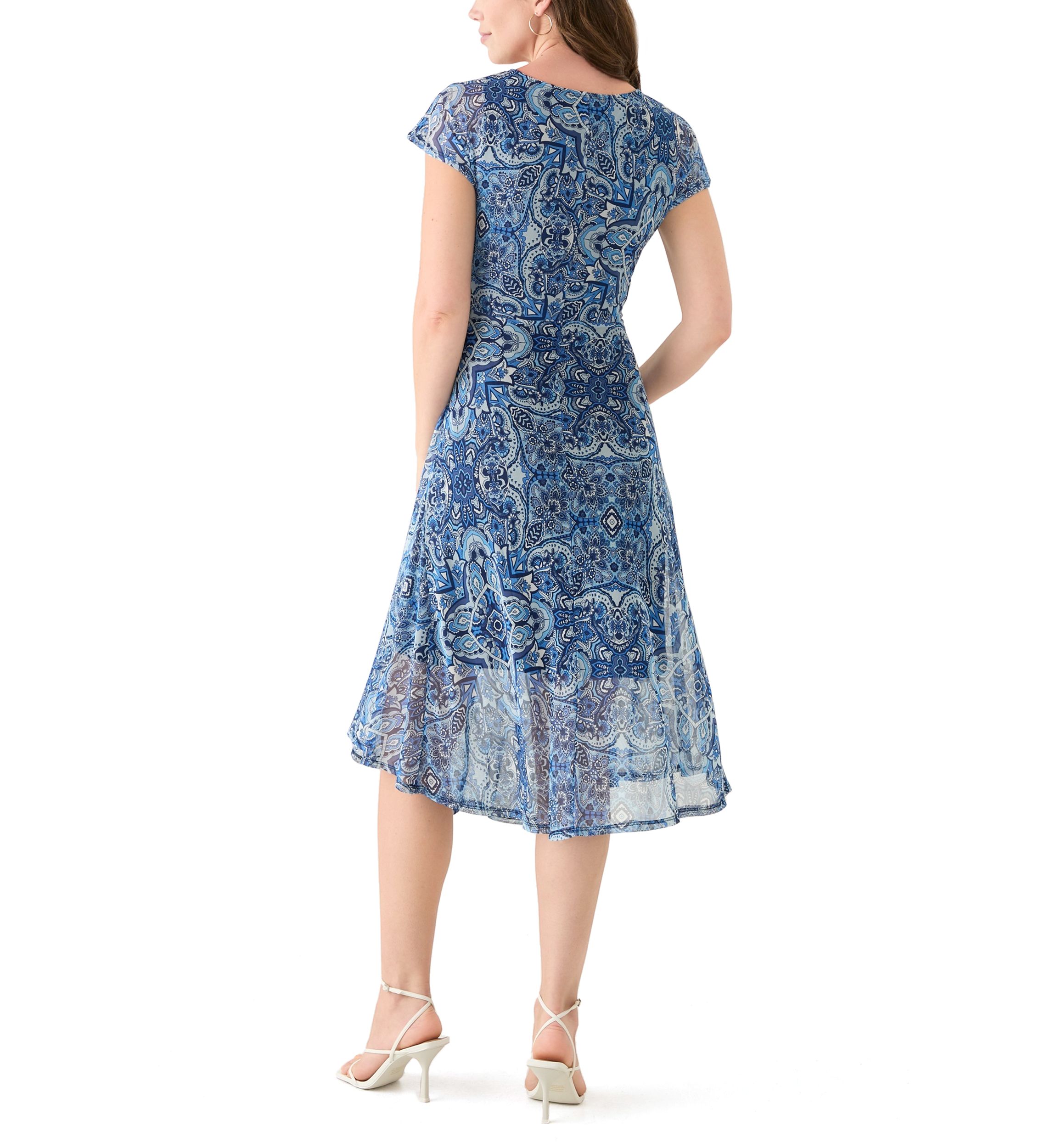 Womens Cap Sleeve Paisley Print Dress