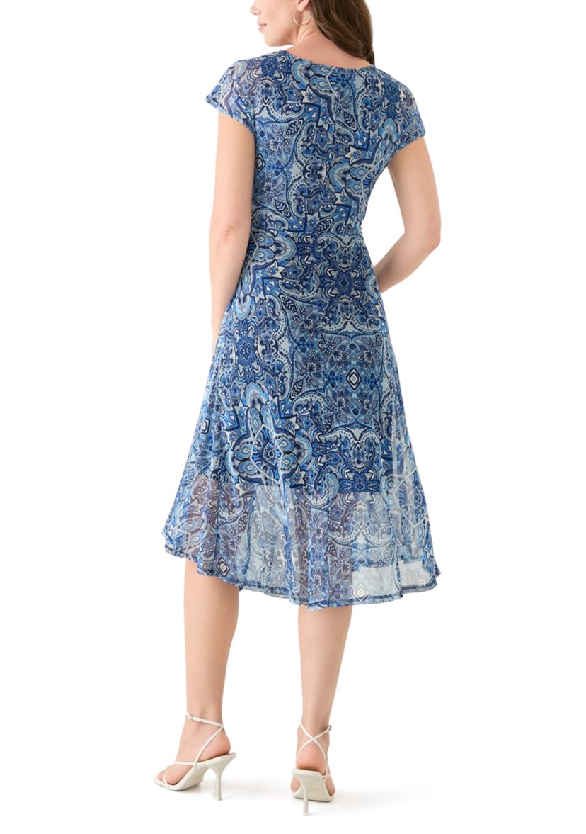 Womens Cap Sleeve Paisley Print Dress