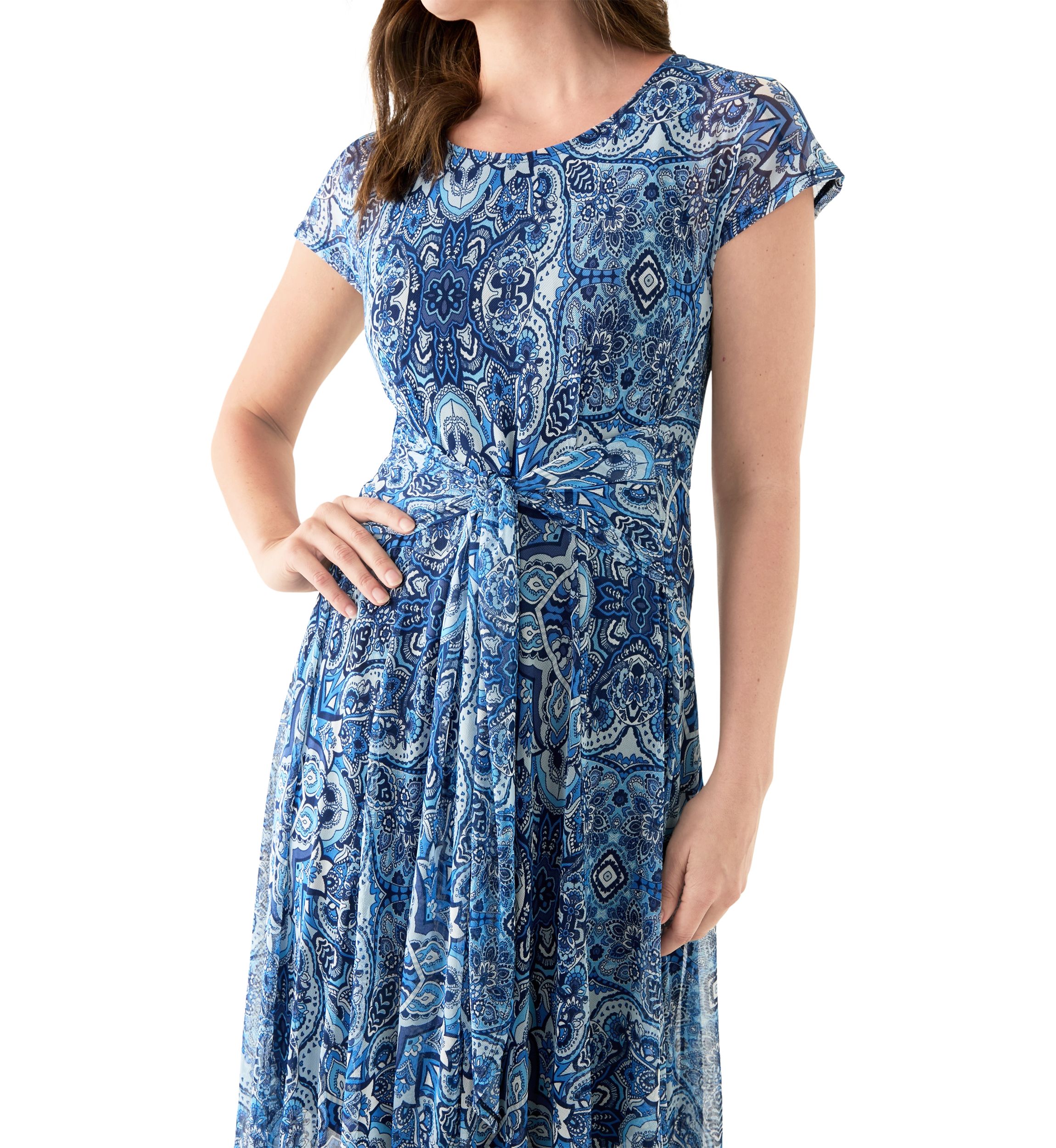 Womens Cap Sleeve Paisley Print Dress