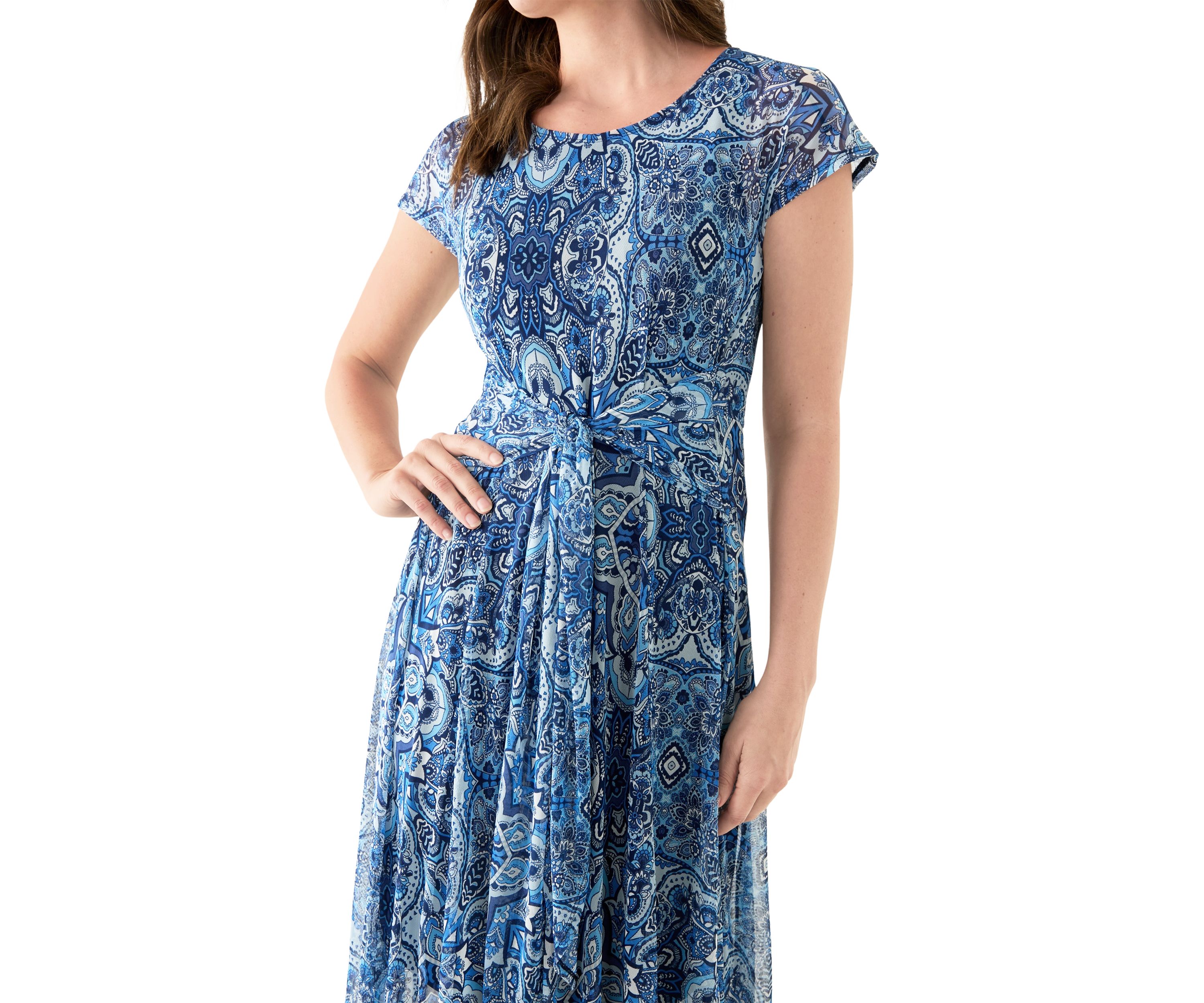 Womens Cap Sleeve Paisley Print Dress