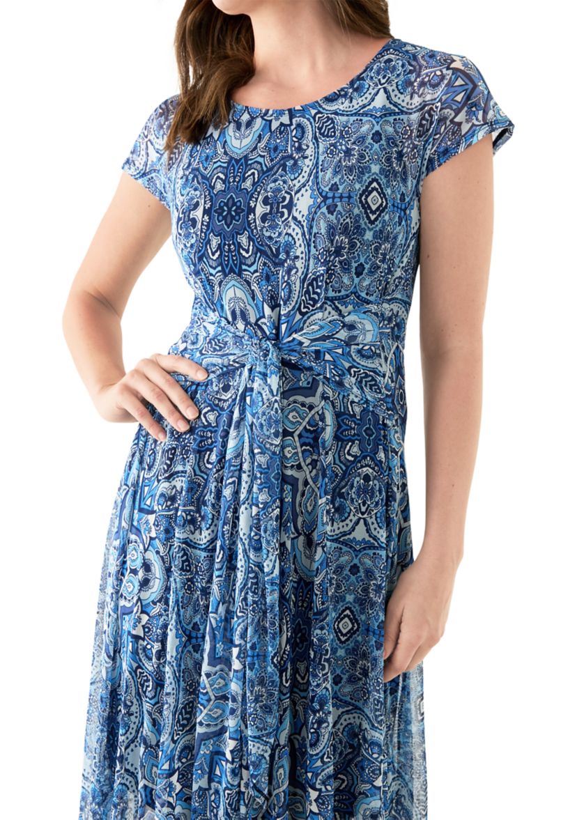 Womens Cap Sleeve Paisley Print Dress