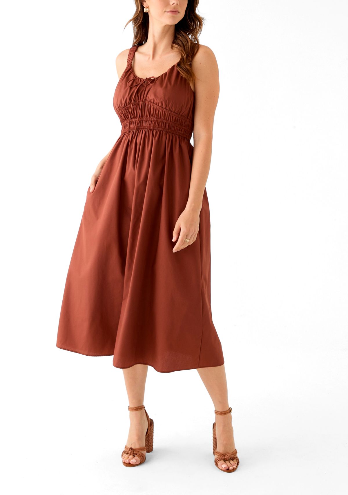 Womens Sleeveless Scoop Neck Solid Dress