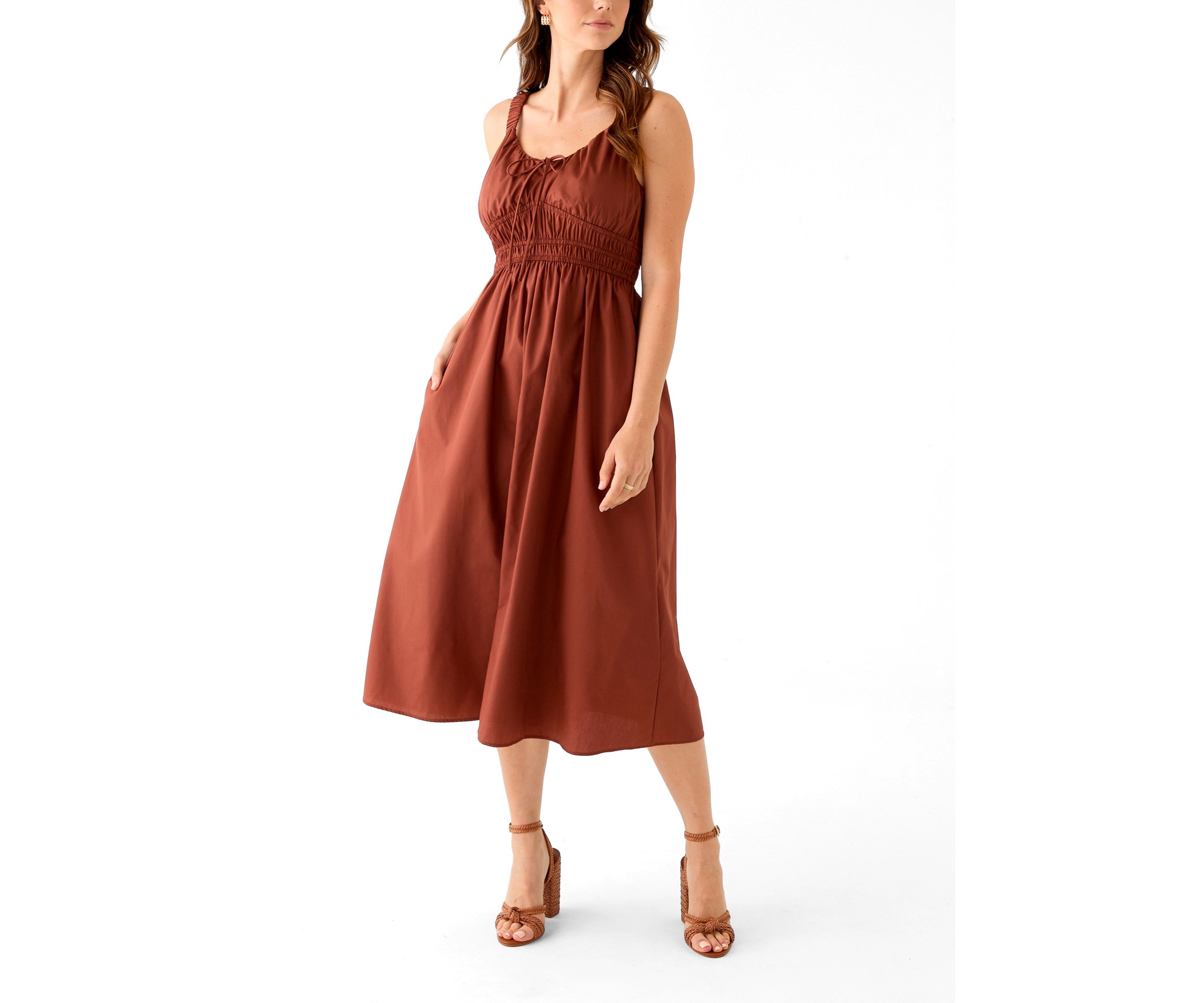 Womens Sleeveless Scoop Neck Solid Dress