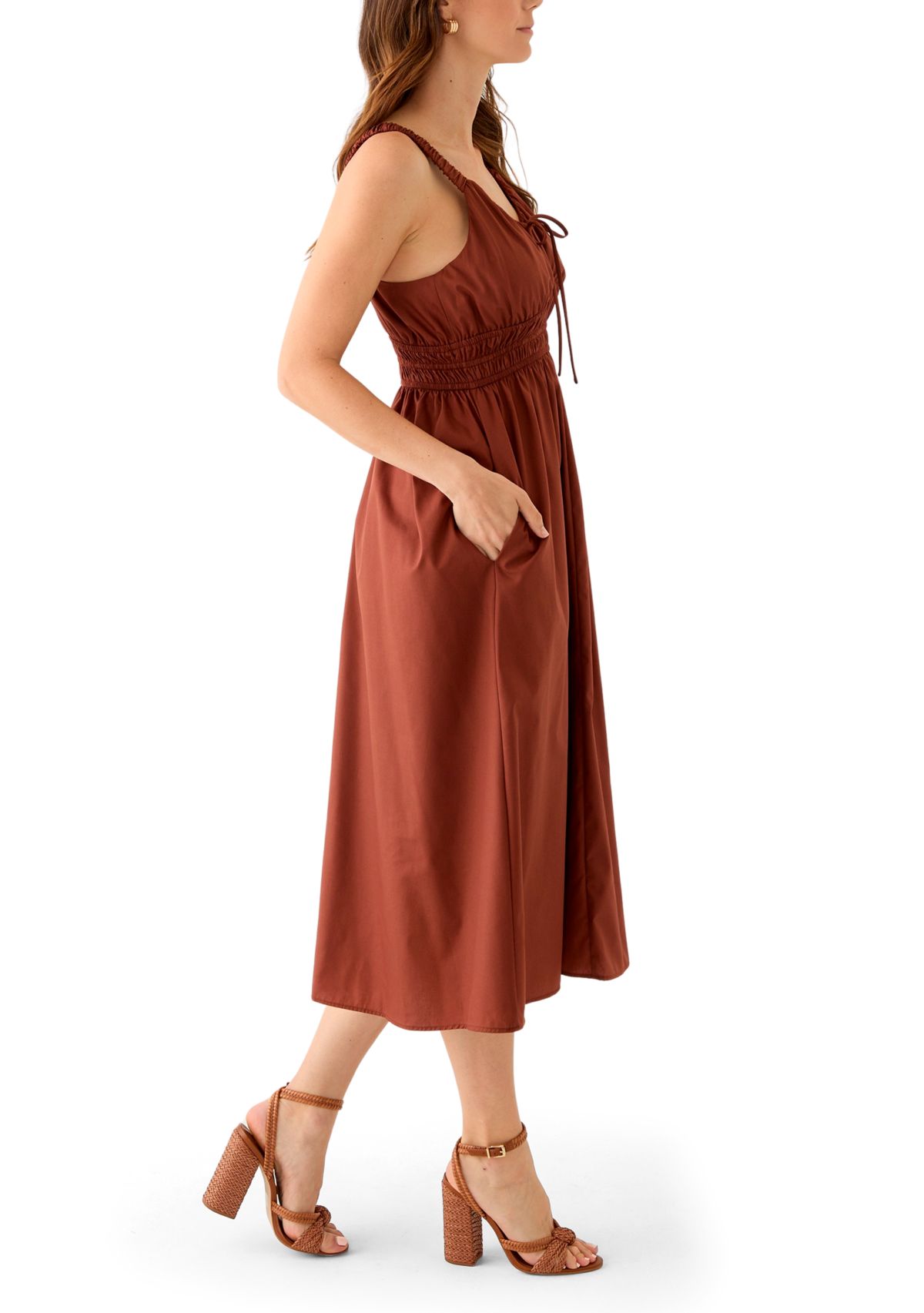 Womens Sleeveless Scoop Neck Solid Dress