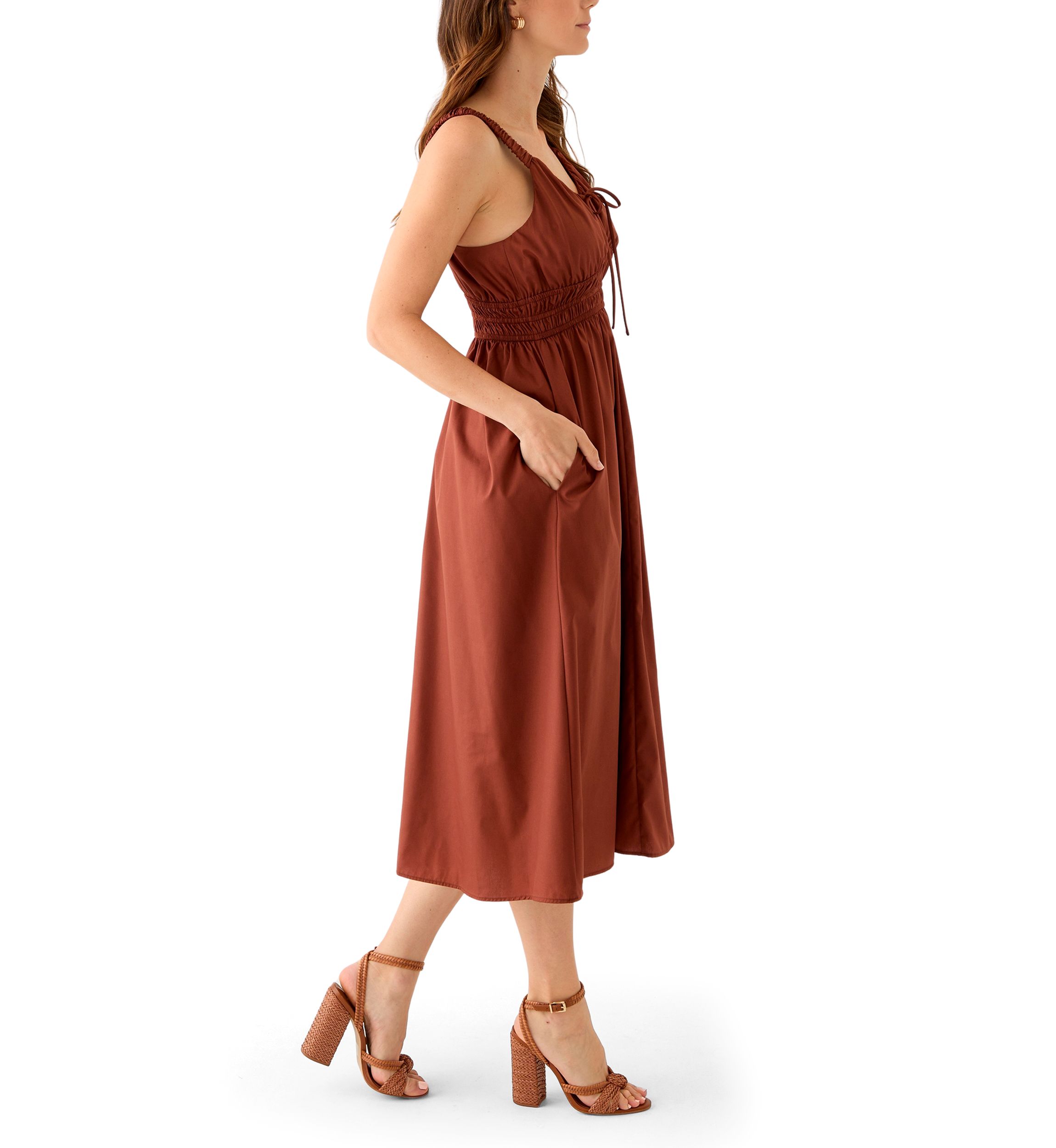 Womens Sleeveless Scoop Neck Solid Dress