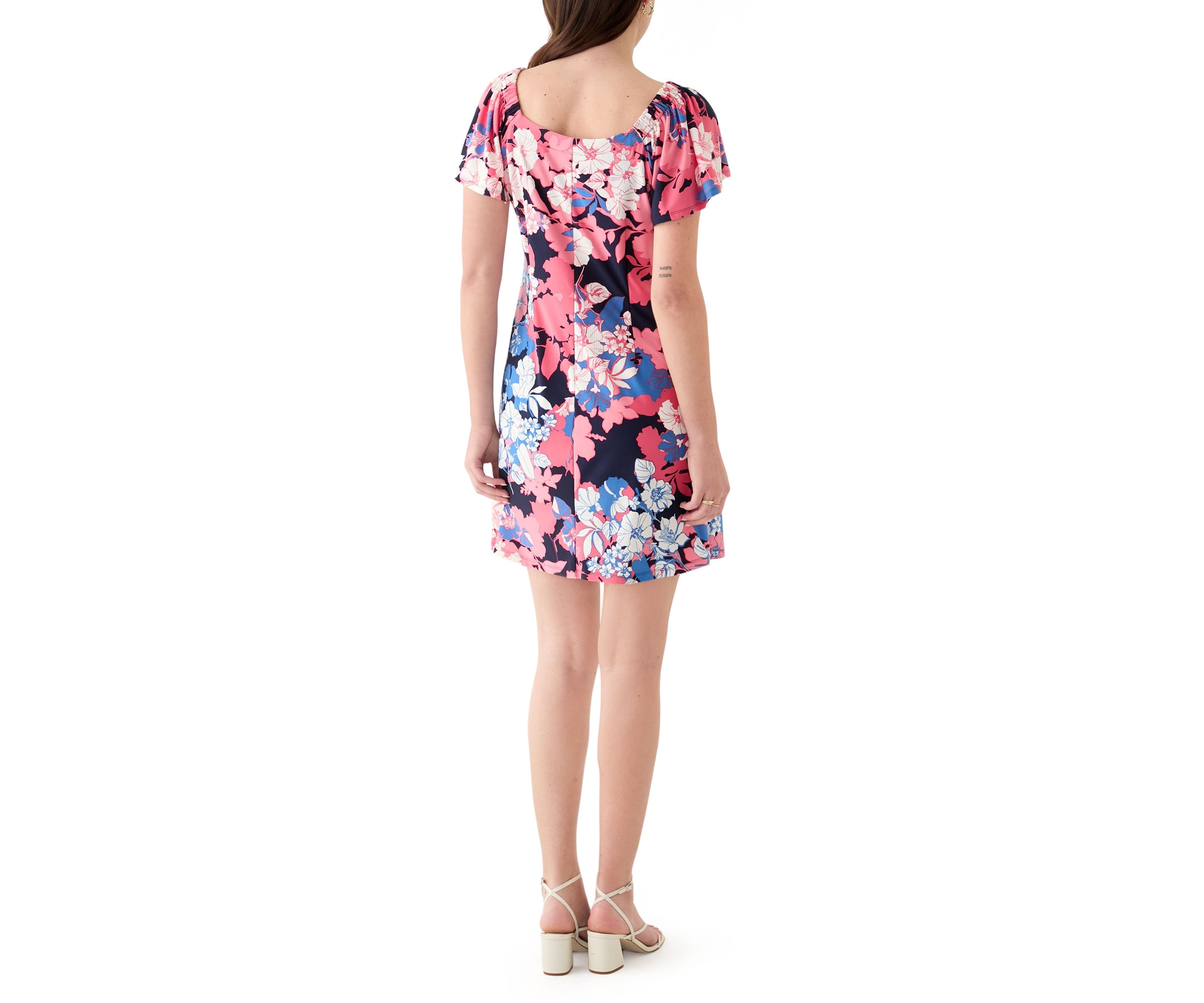 Womens Flutter Sleeve Floral Off the Shoulder Mini Dress
