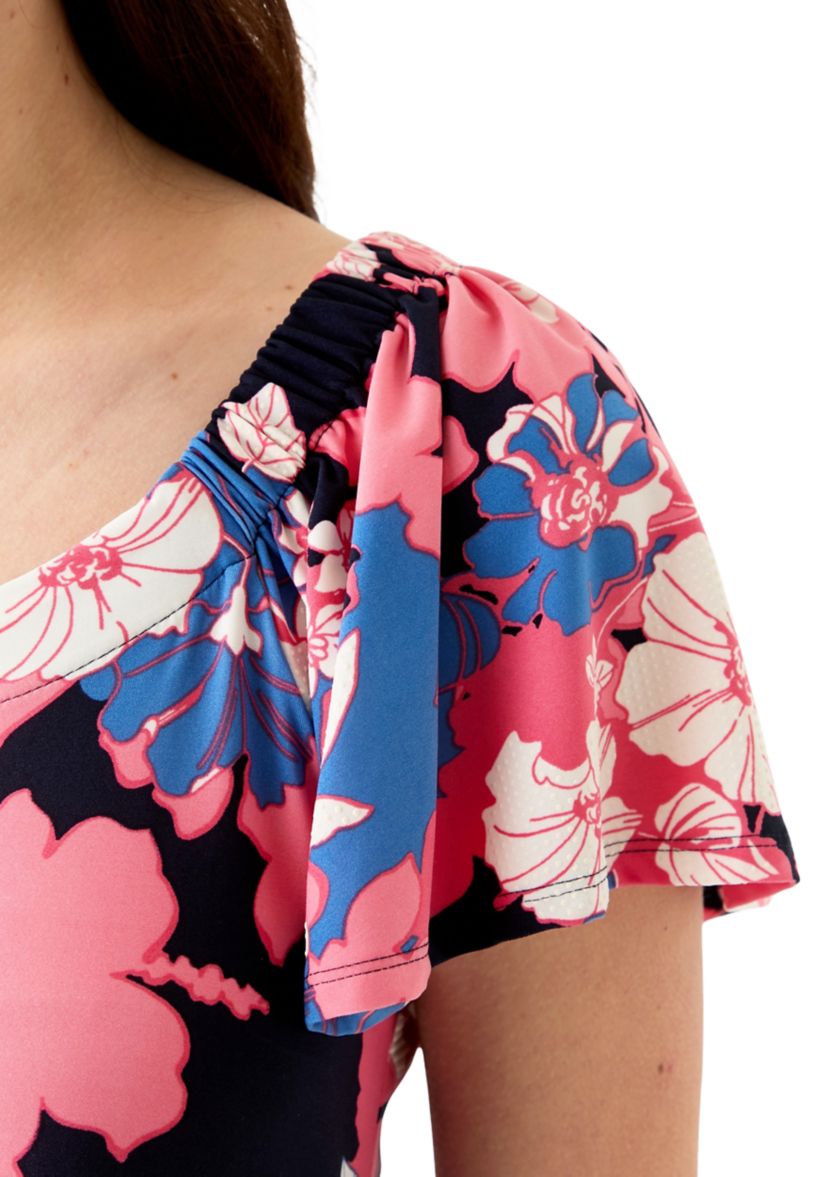 Womens Flutter Sleeve Floral Off the Shoulder Mini Dress