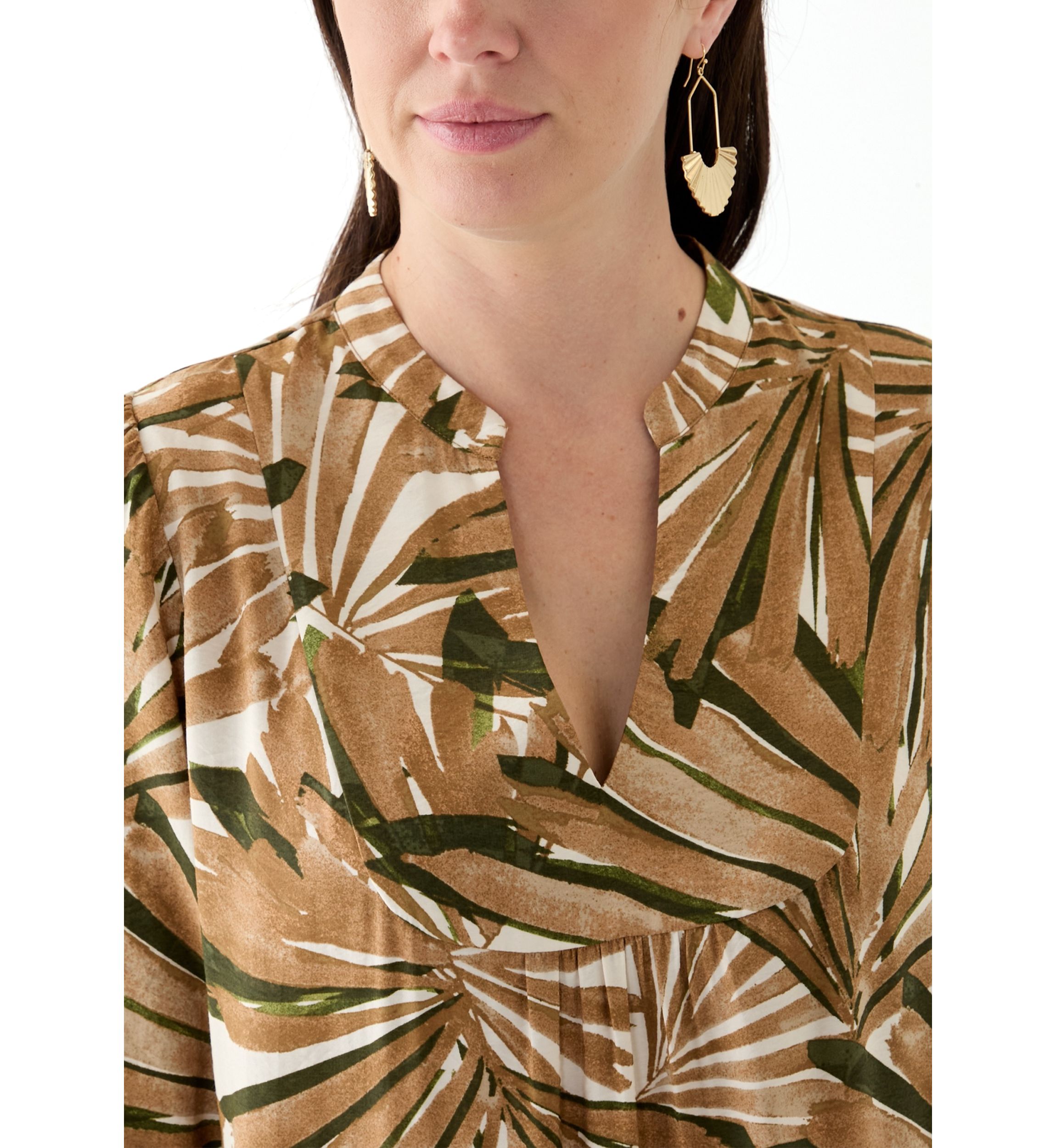 Womens Printed Split Neck Tiered Dress