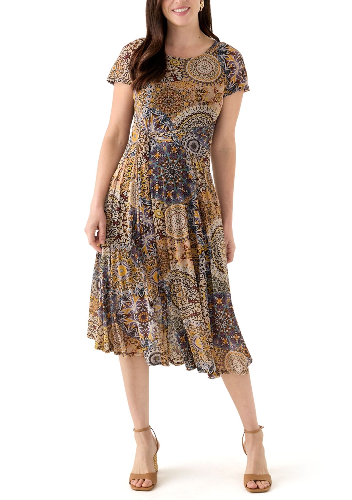 Womens Printed Mesh Midi Dress