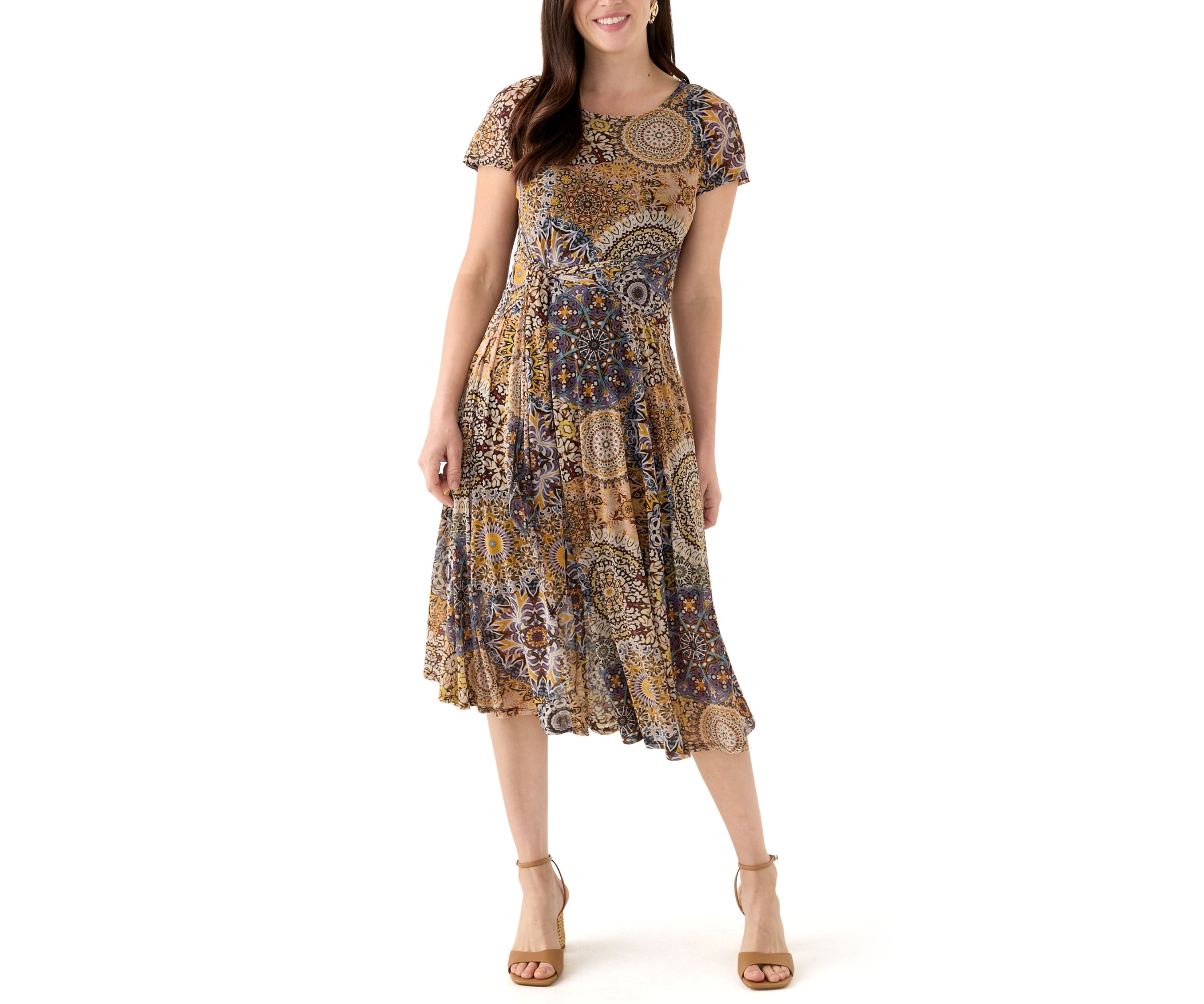 Womens Printed Mesh Midi Dress
