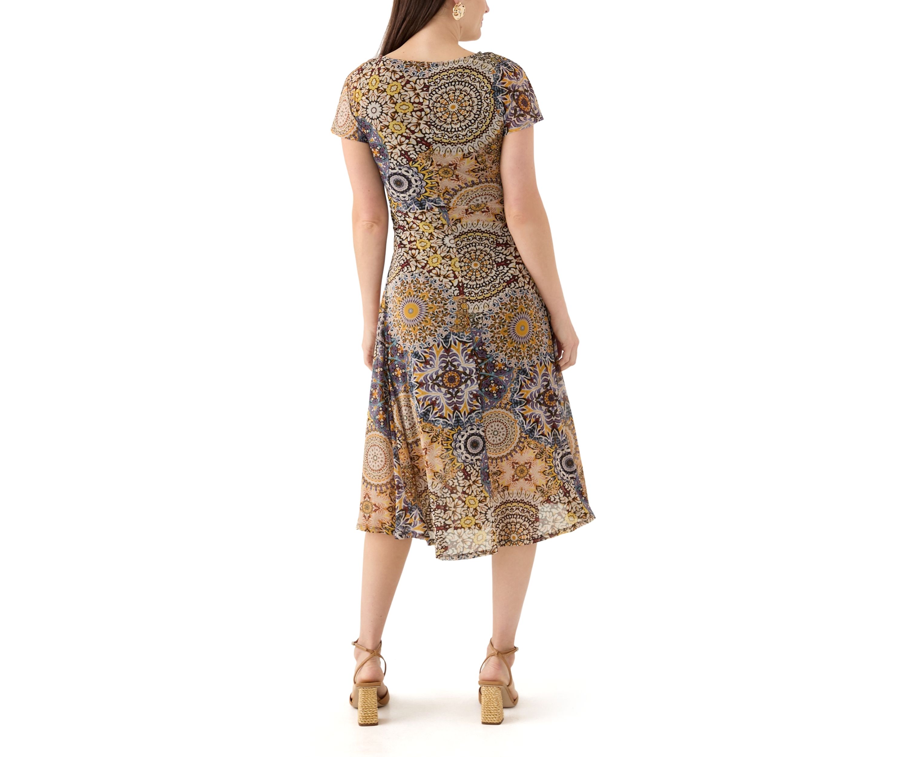 Womens Printed Mesh Midi Dress