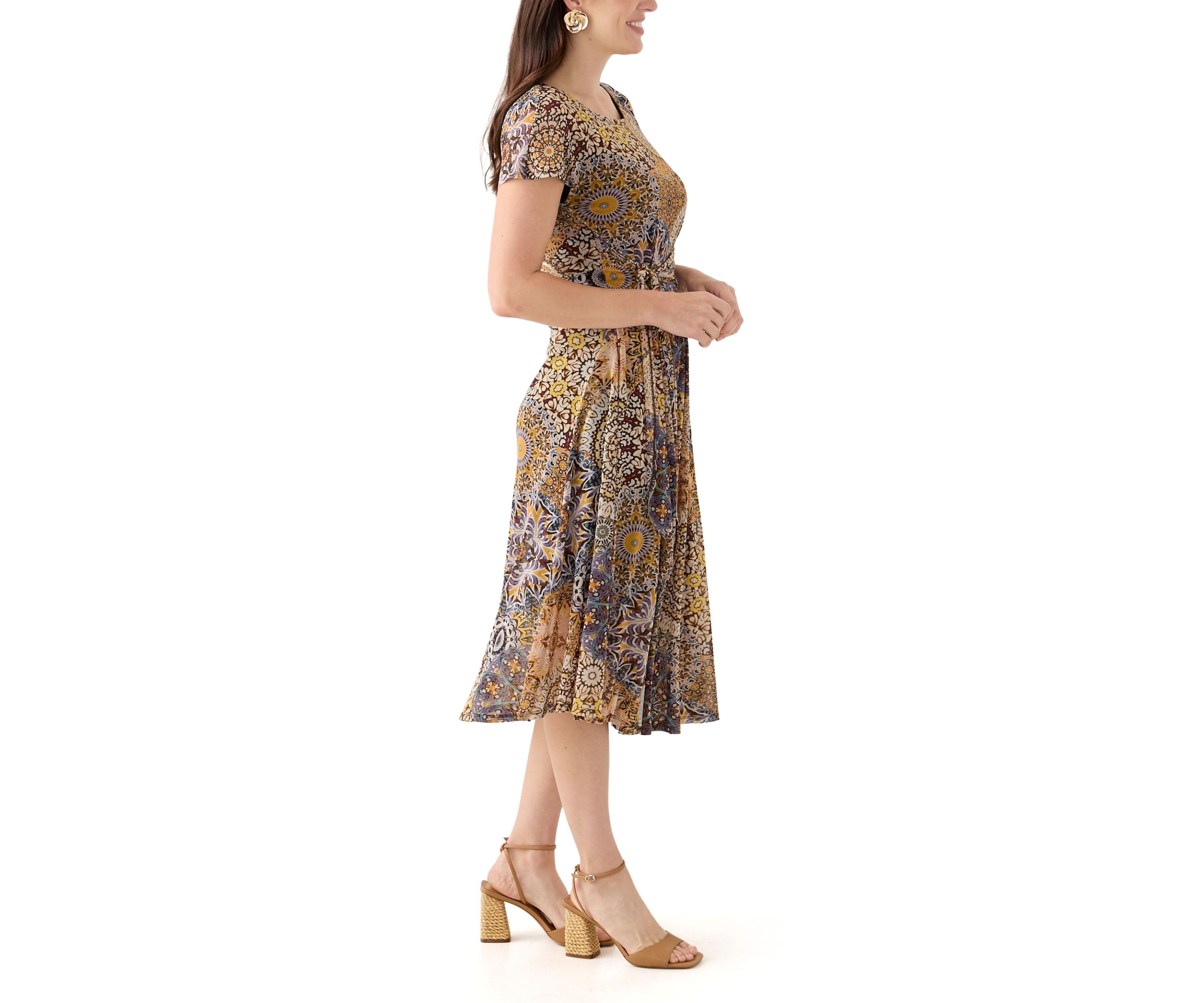 Womens Printed Mesh Midi Dress