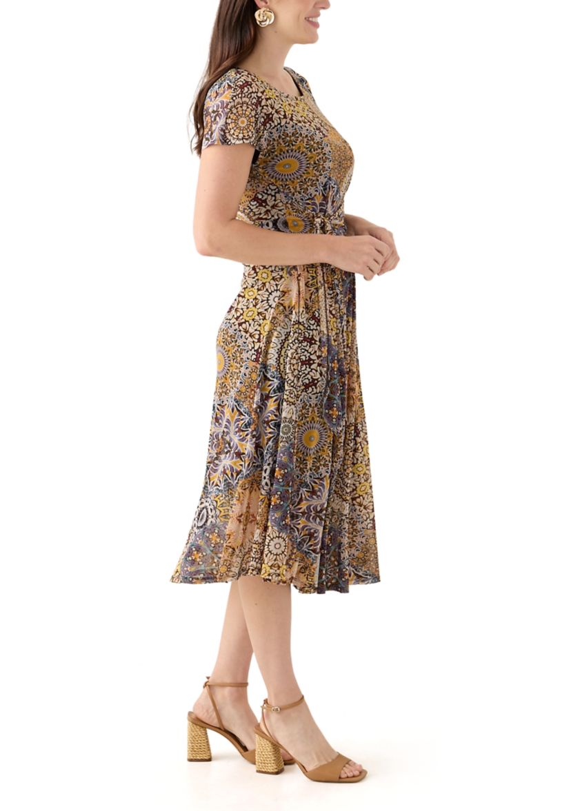 Womens Printed Mesh Midi Dress