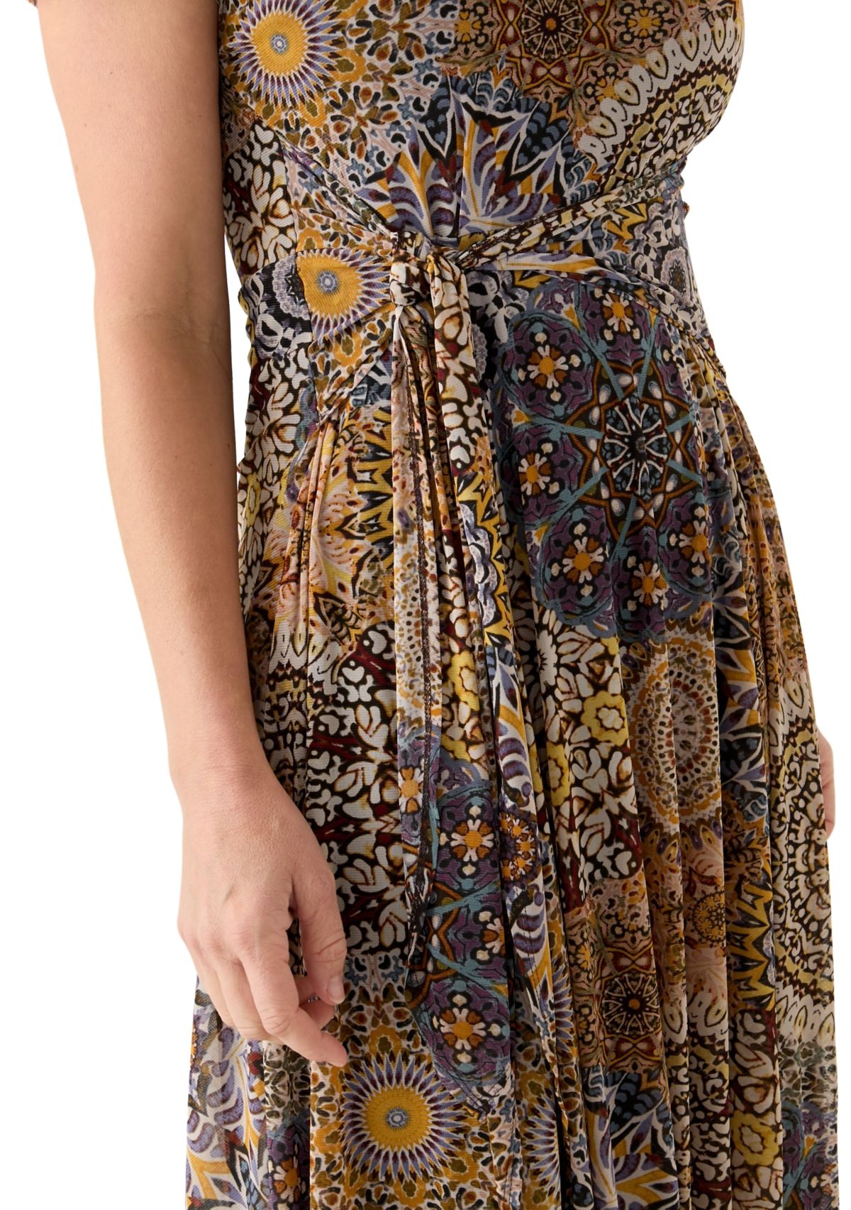 Womens Printed Mesh Midi Dress