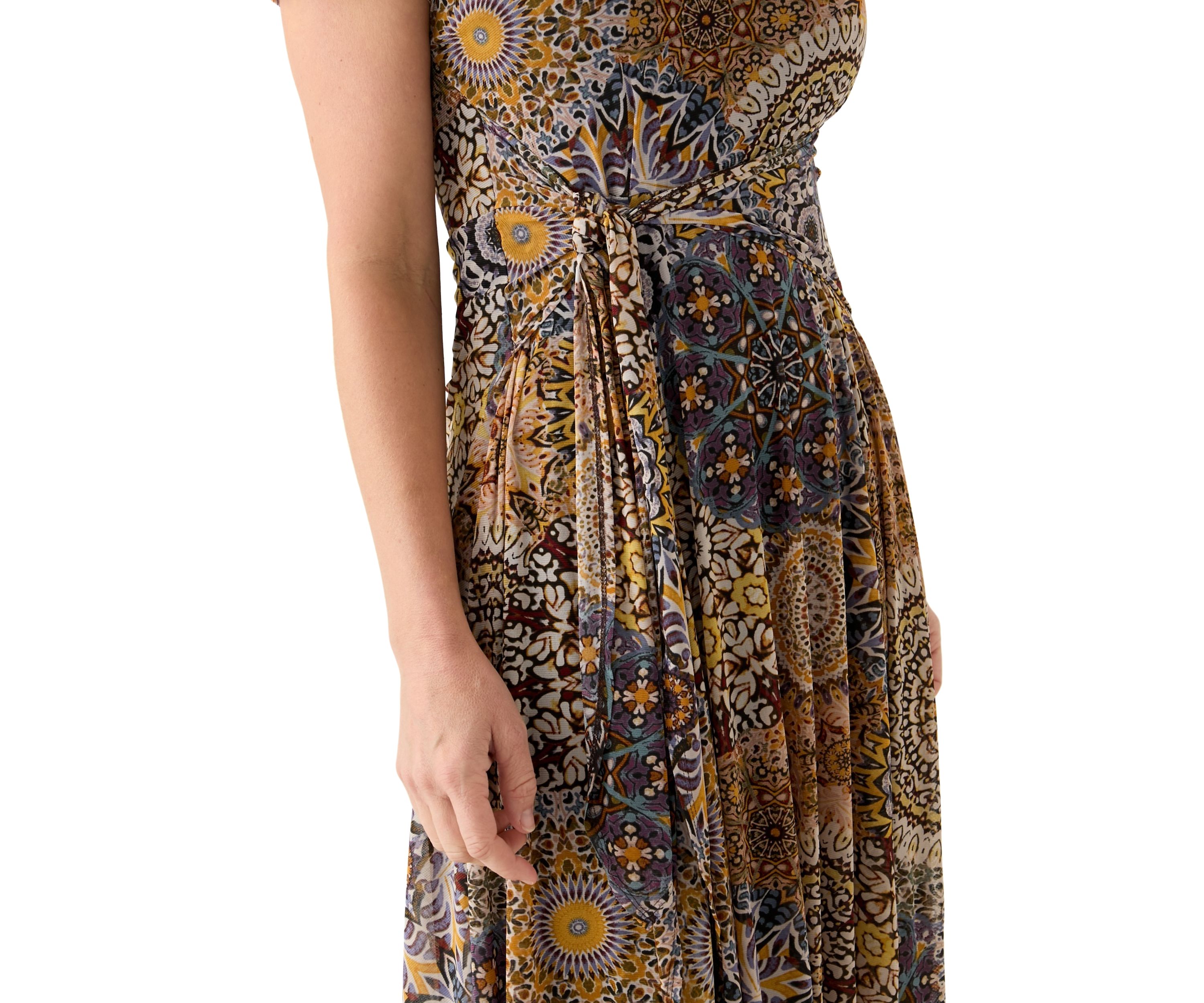 Womens Printed Mesh Midi Dress