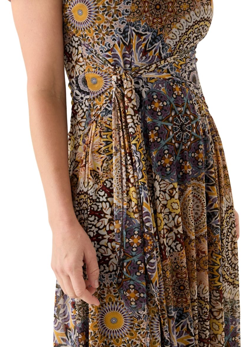 Womens Printed Mesh Midi Dress