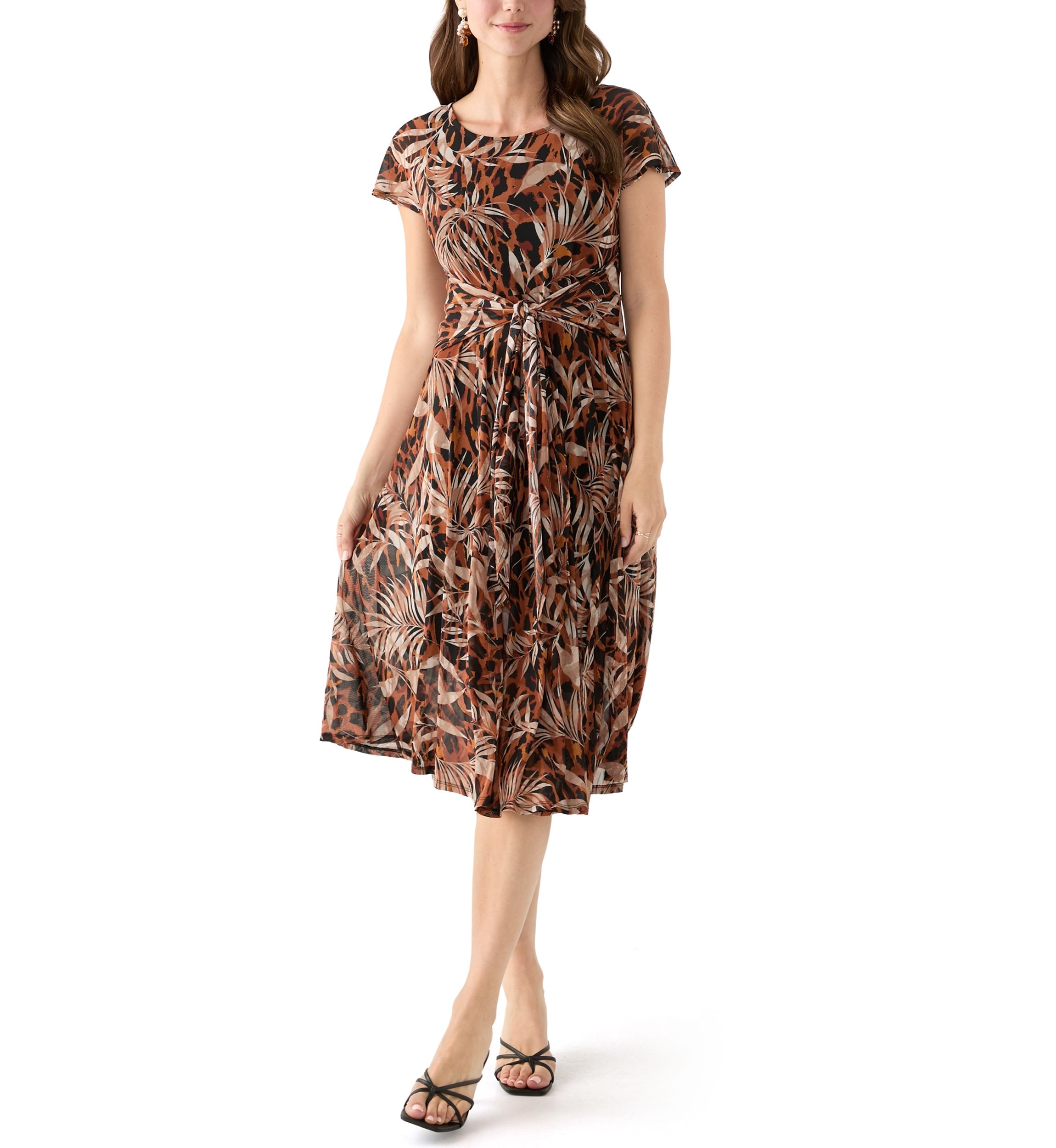 Womens Printed Mesh Midi Dress