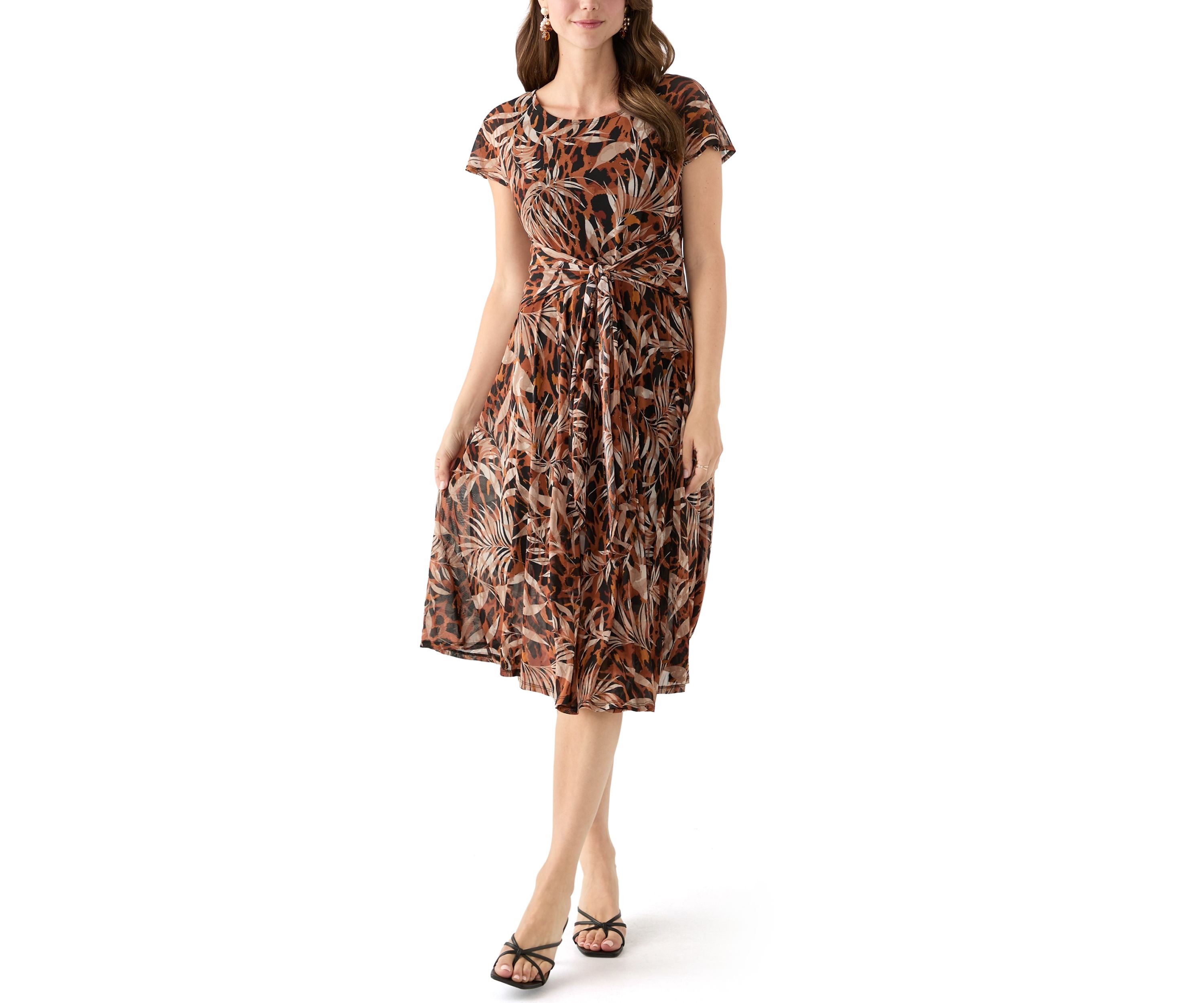 Womens Printed Mesh Midi Dress
