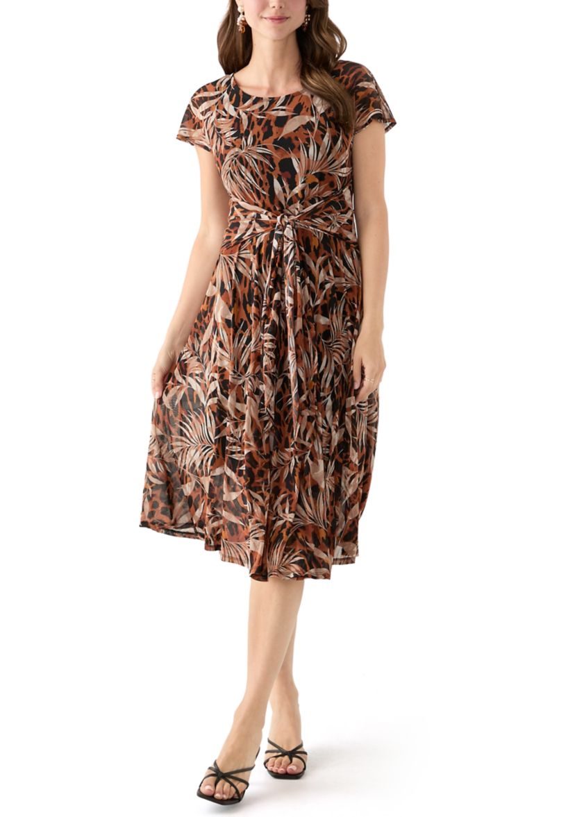 Womens Printed Mesh Midi Dress