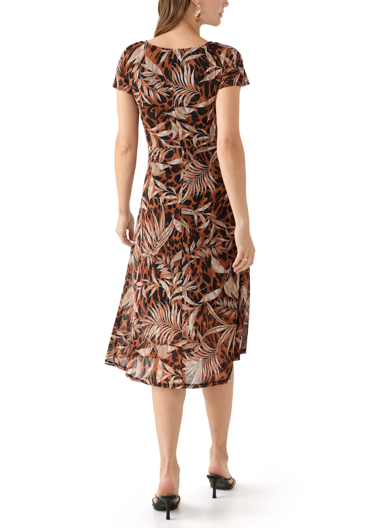 Womens Printed Mesh Midi Dress