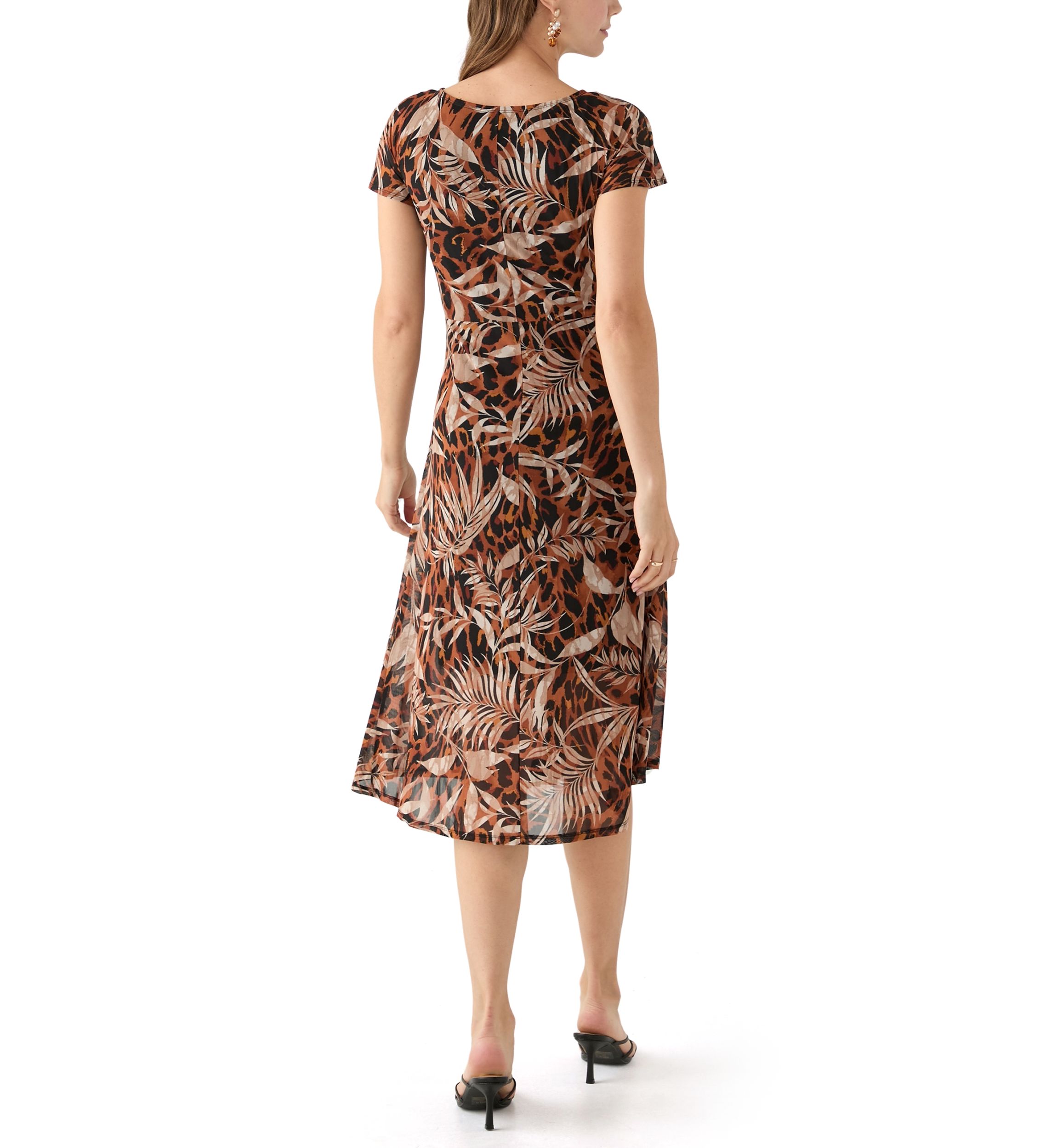 Womens Printed Mesh Midi Dress